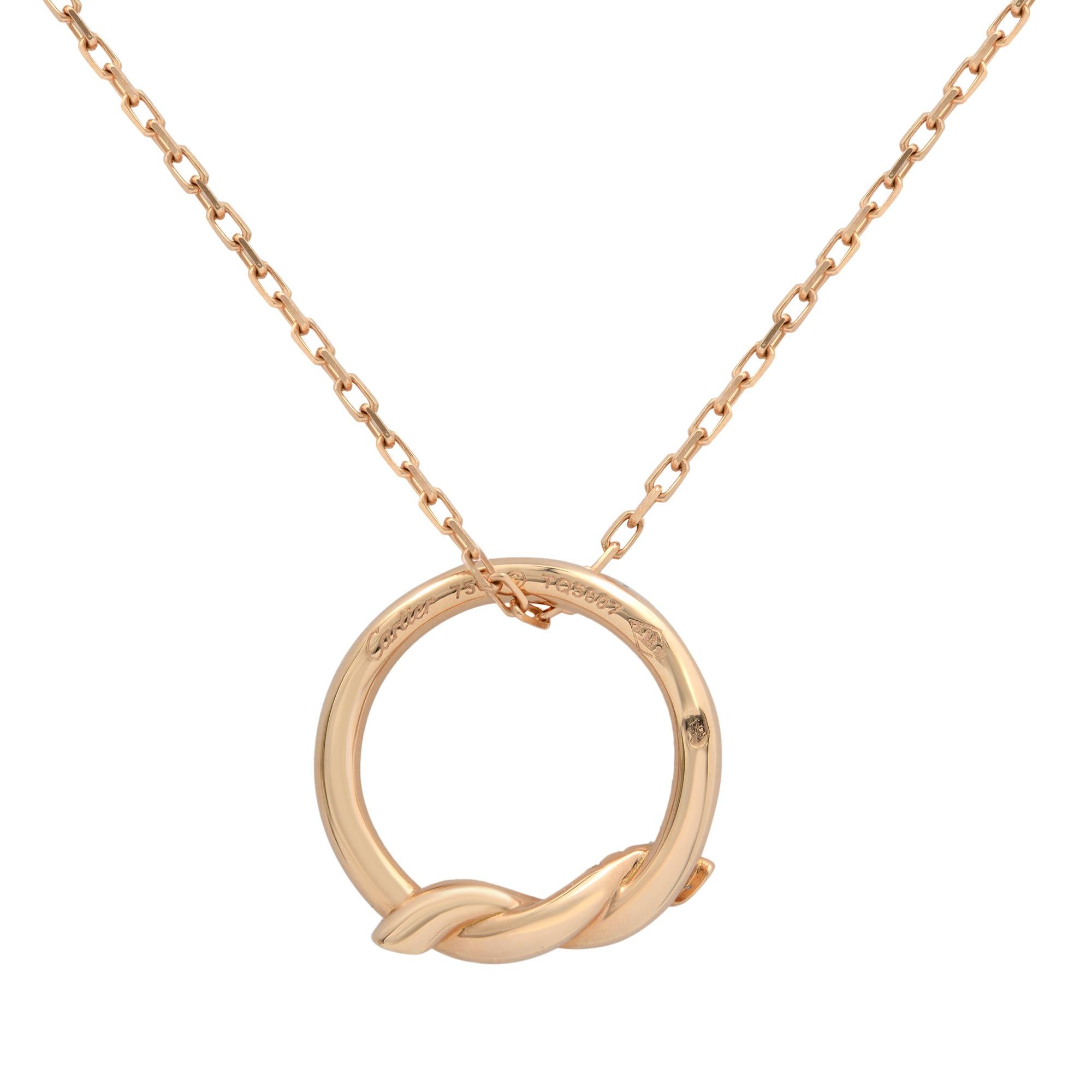 Round Cut Cartier Entrelaces Diamond Ladies Necklace 18K Rose Gold 0.28Cttw For Sale