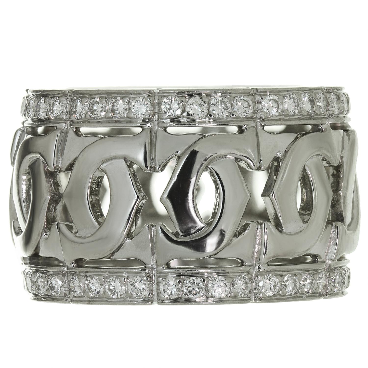 Cartier Entrelaces Diamond White Gold Ring Box Papers In Excellent Condition For Sale In New York, NY