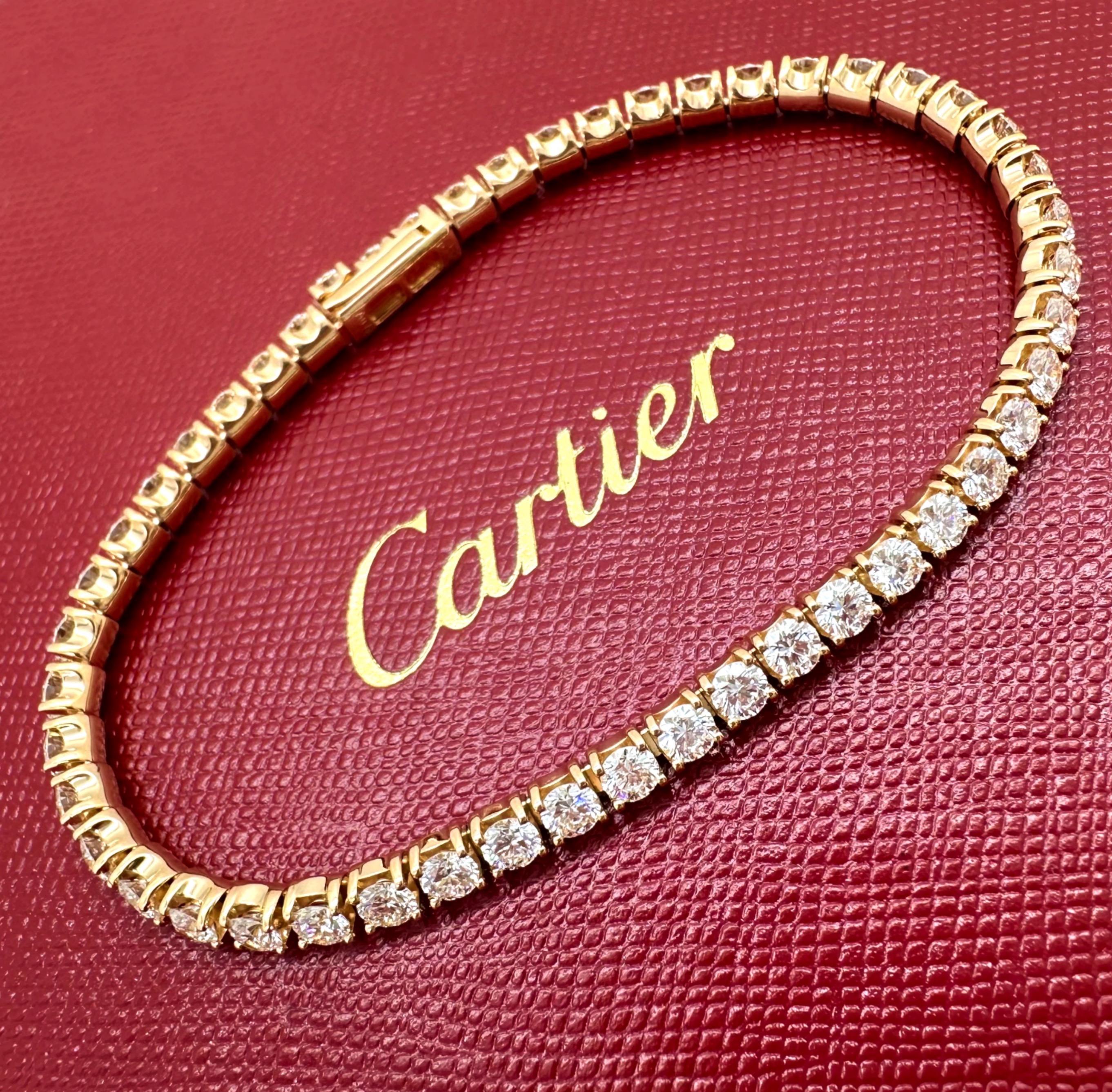 Round Cut CARTIER Essential Lines Round Diamond Tennis Bracelet 18kt Rose Gold Box For Sale