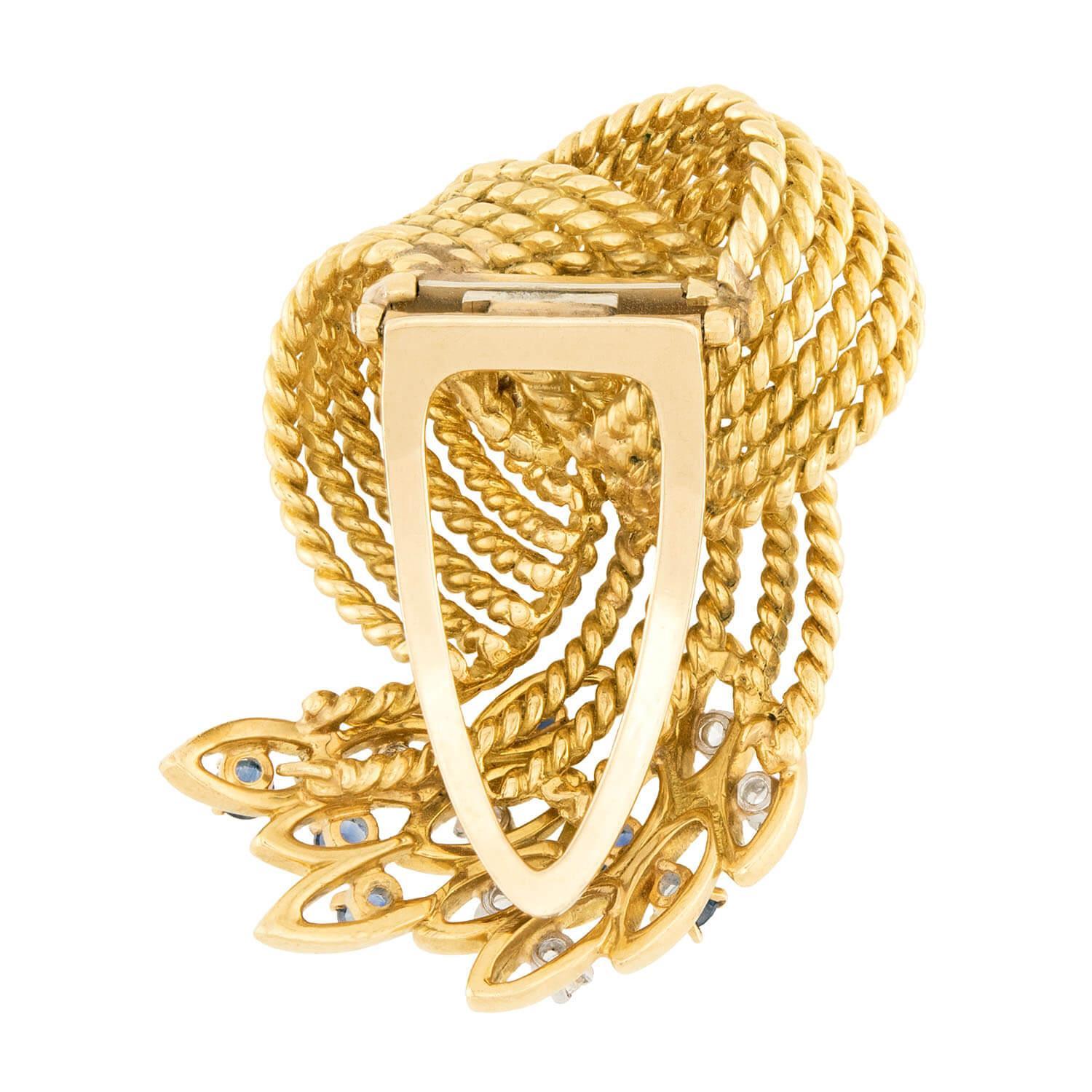 Modern CARTIER Estate 14k Diamond and Sapphire Pin For Sale