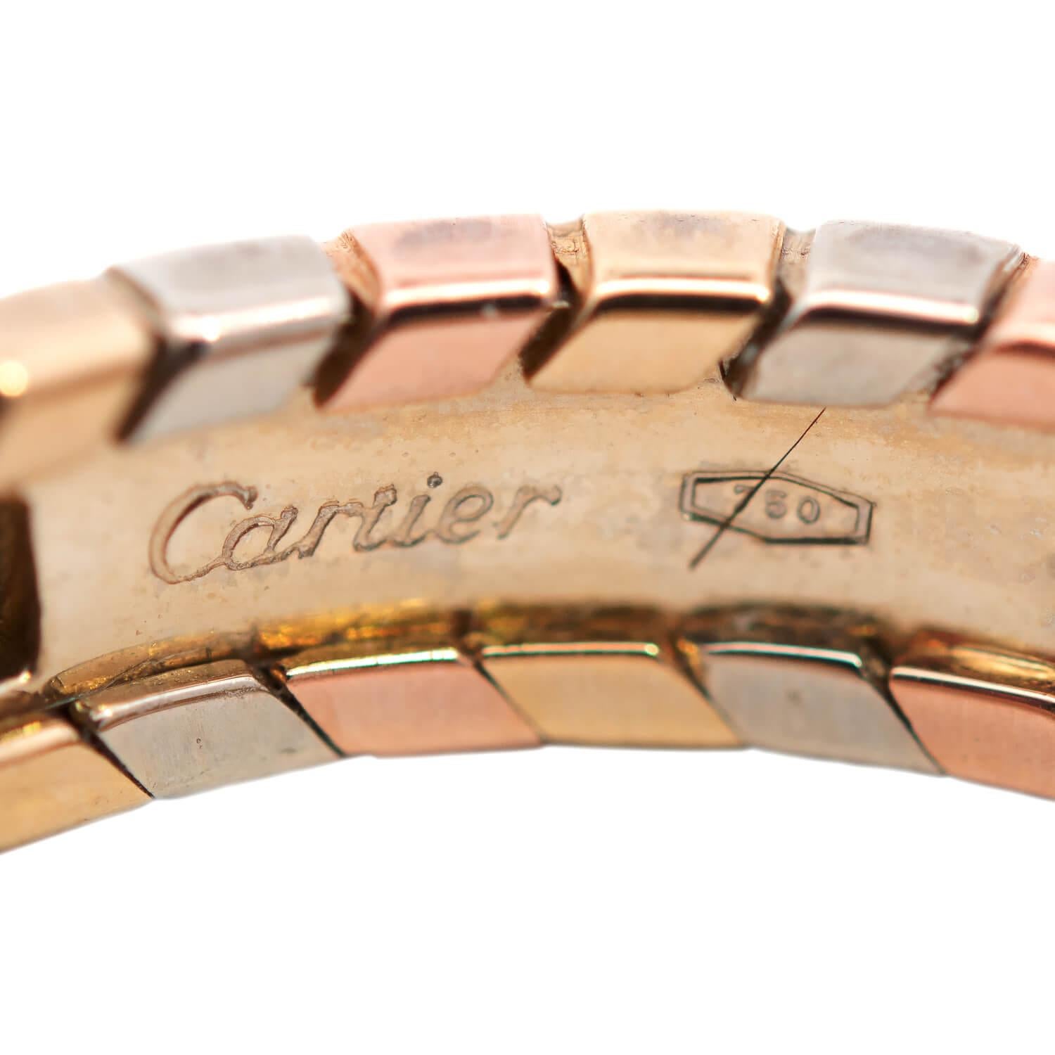 Women's or Men's CARTIER Estate 18k Tri-Color Gold & Diamond Chevron Ring For Sale