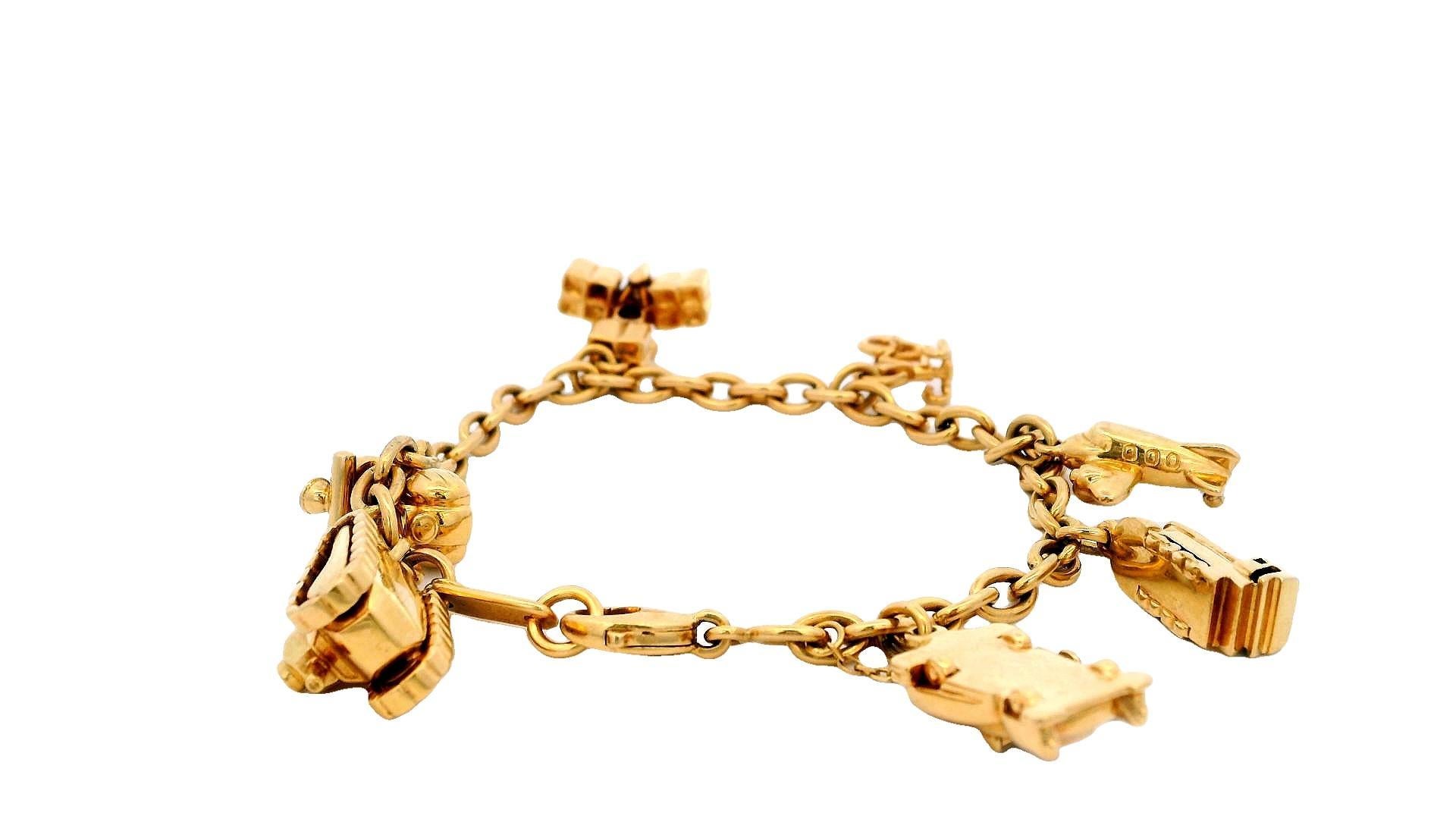 Contemporary Cartier Estate 18K Yellow Gold 7 Charm Merry-Go-Round Bracelet For Sale