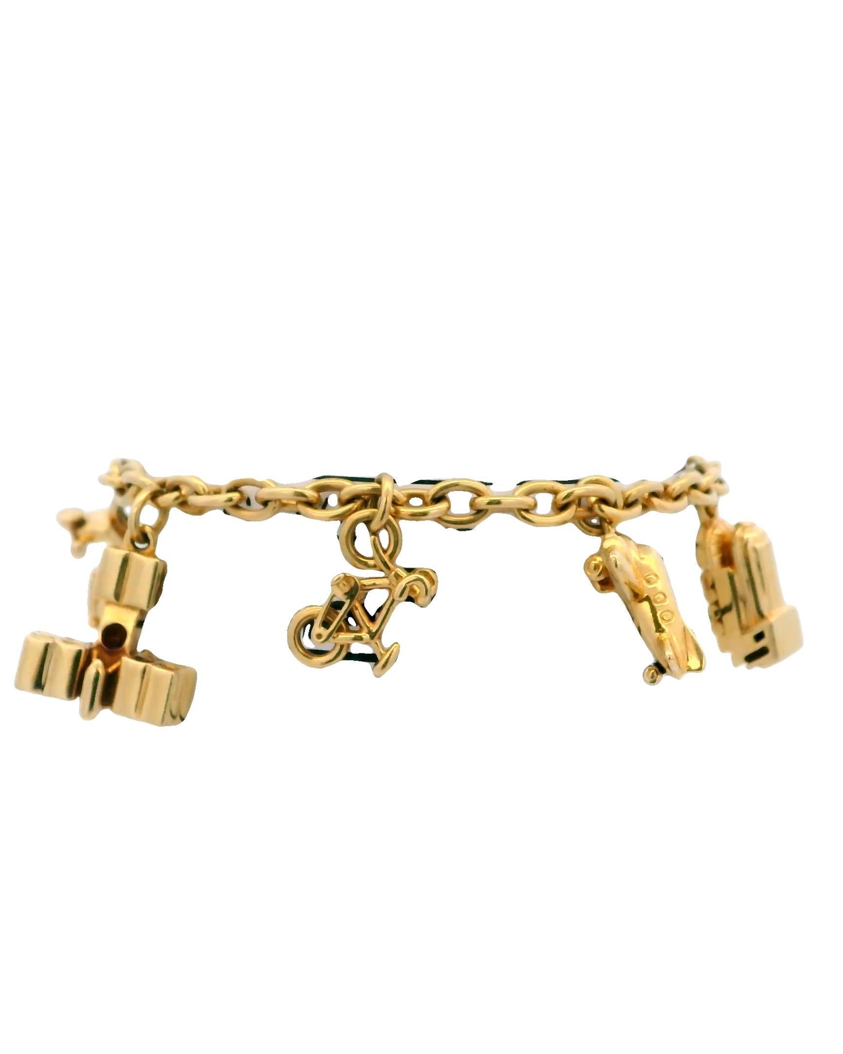 Women's Cartier Estate 18K Yellow Gold 7 Charm Merry-Go-Round Bracelet For Sale