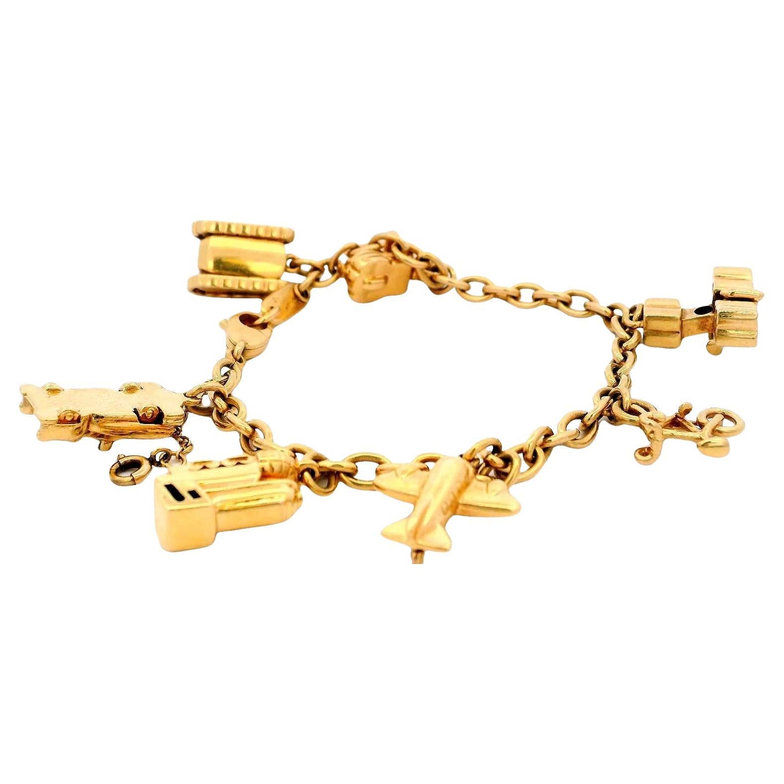 Cartier Estate 18K Yellow Gold 7 Charm Merry-Go-Round Bracelet