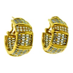 Boucles d'oreilles dôme en or et acier tressé de Cartier Estate avec diamants
