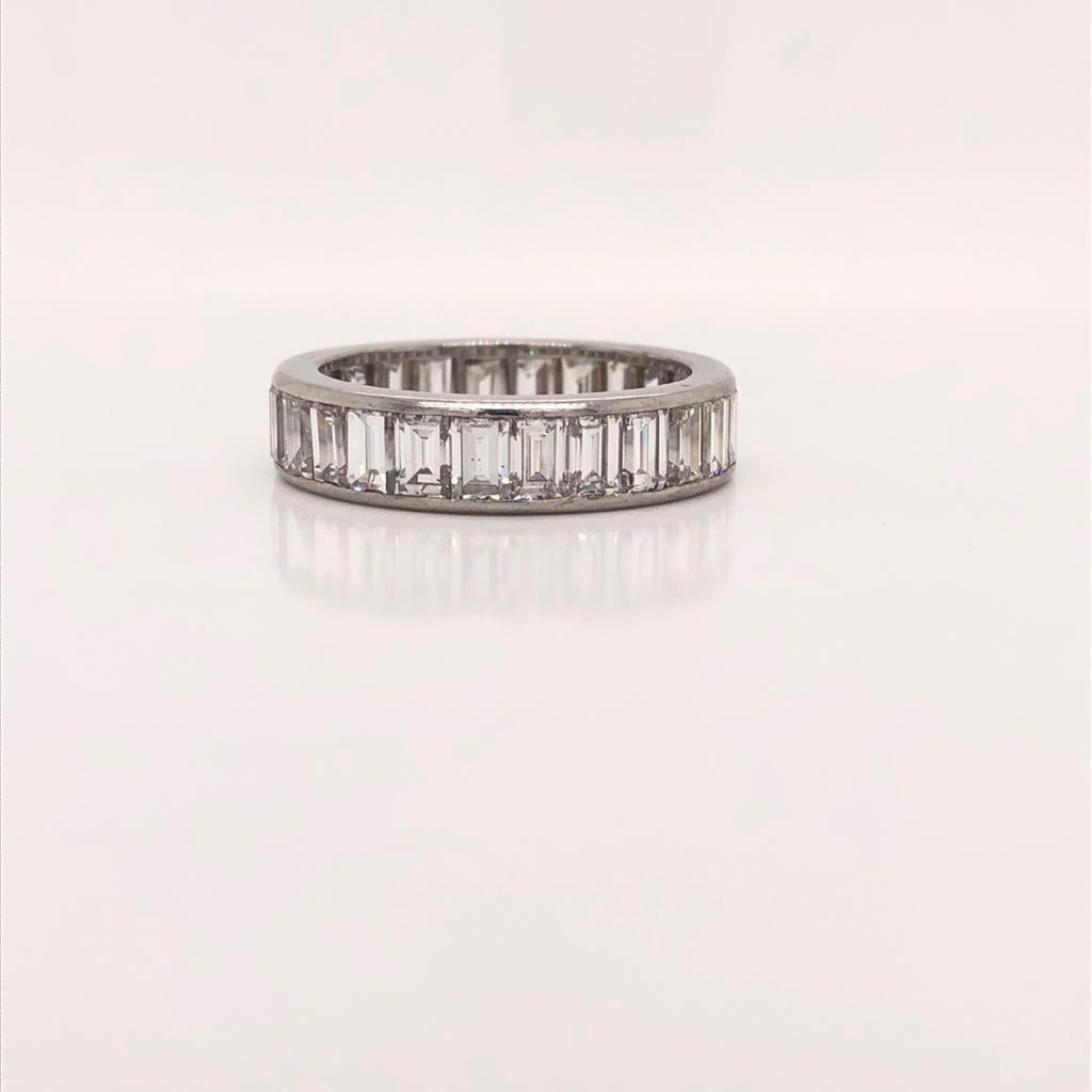 Women's or Men's Cartier 6.5 Carat Emerald Eternity Diamond Band  Platinum Ring 