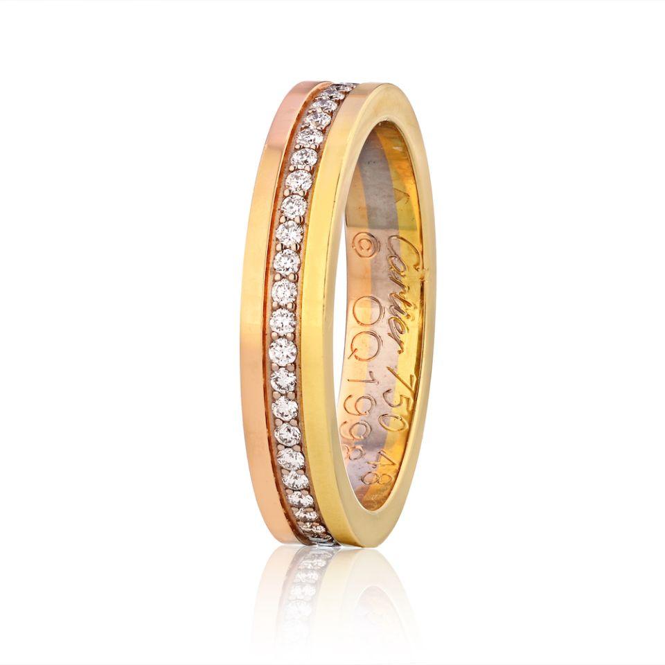Modern Cartier Eternity Ring with Round Diamonds Tri Color Gold