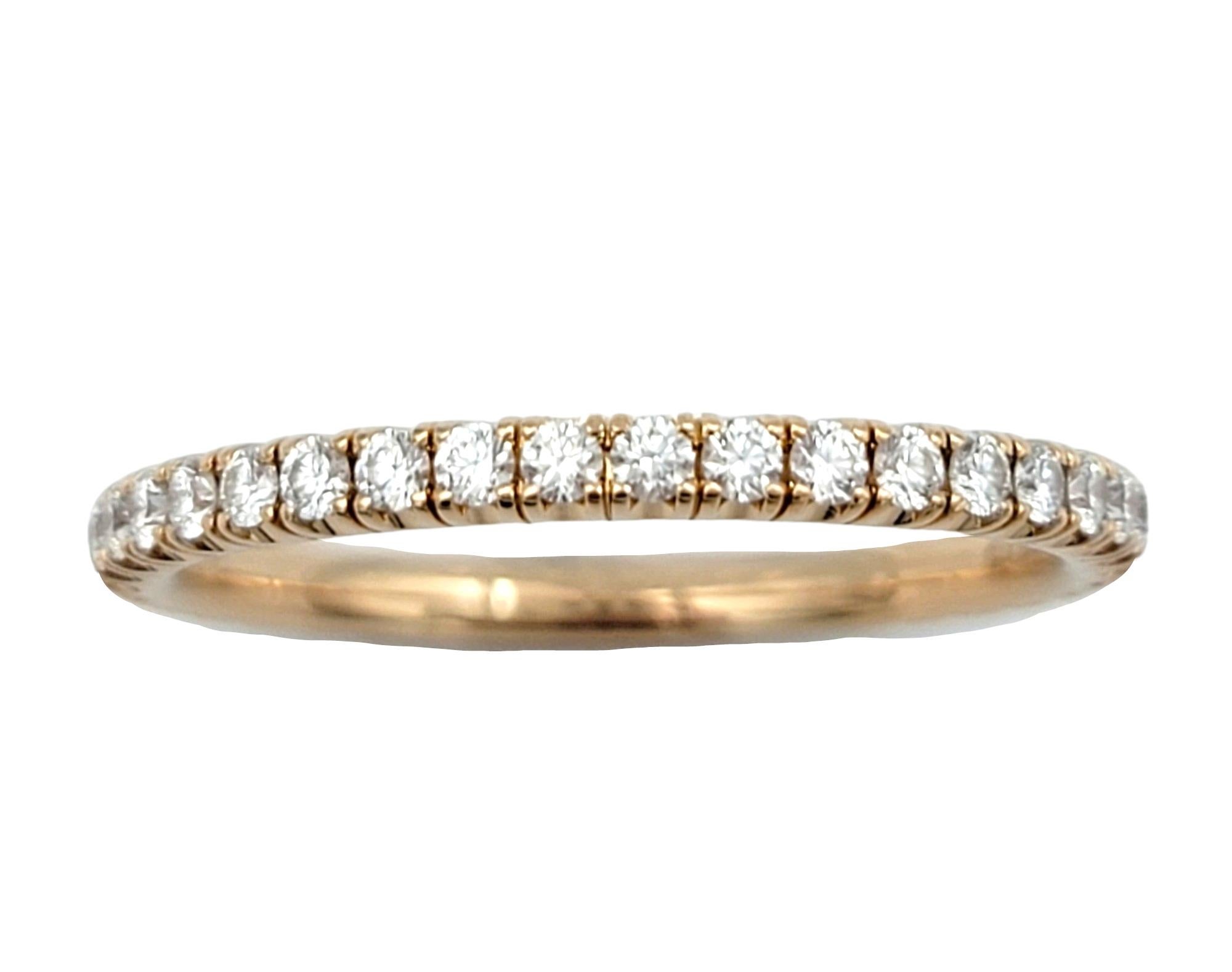Ring Size: 6.75

This Cartier diamond eternity band ring is a work of art. Crafted from luxurious 18 karat rose gold, the ring features a continuous row of exquisite diamonds encircling the band, creating a mesmerizing display of brilliance and