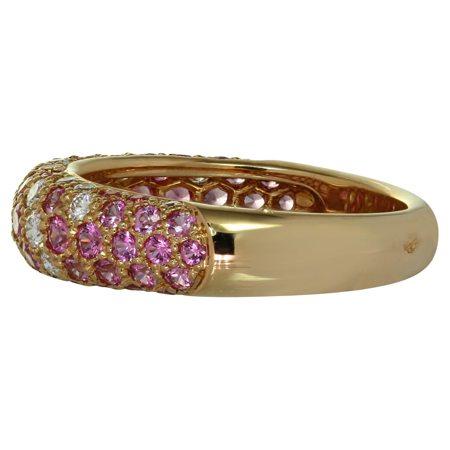 Brilliant Cut CARTIER Etincelle de Cartier Diamond Pink Sapphire Rose Gold Band Ring 56 For Sale