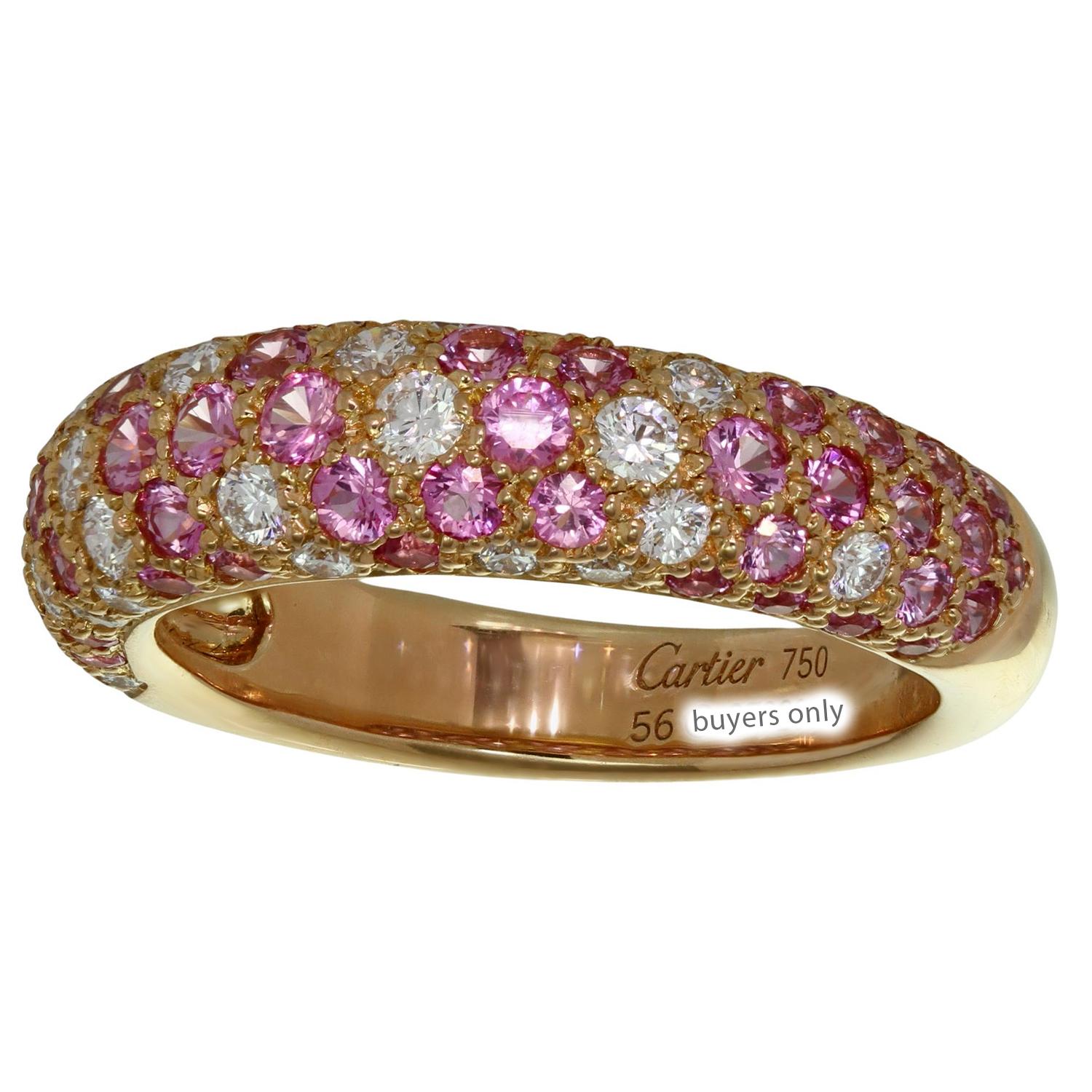 Women's or Men's CARTIER Etincelle de Cartier Diamond Pink Sapphire Rose Gold Band Ring 56 For Sale