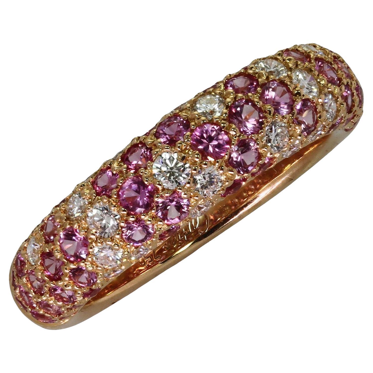 CARTIER Etincelle de Cartier Diamond Pink Sapphire Rose Gold Band Ring 56