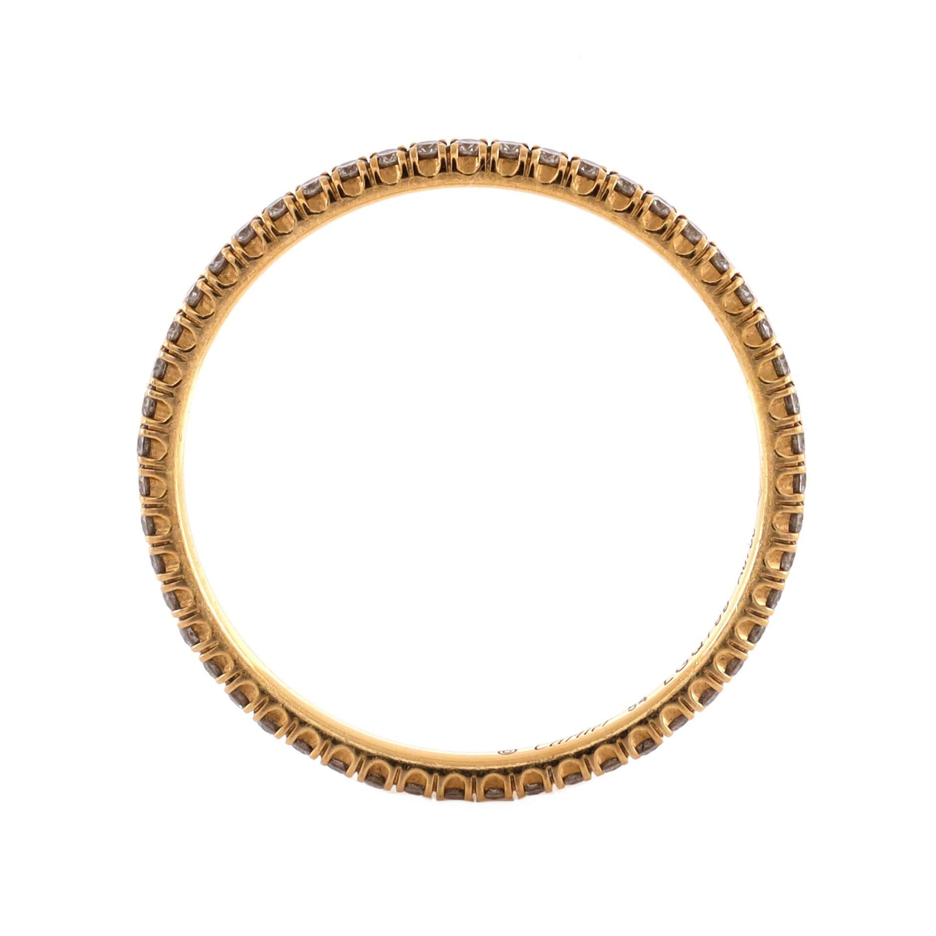 Condition: Great. Minor wear throughout.
Accessories: No Accessories
Measurements: Size: 6.75 - 54, Width: 1.50 mm
Designer: Cartier
Model: Etincelle de Cartier Eternity Wedding Band Ring 18K Yellow Gold and Diamonds 1.5mm
Exterior Color: Yellow