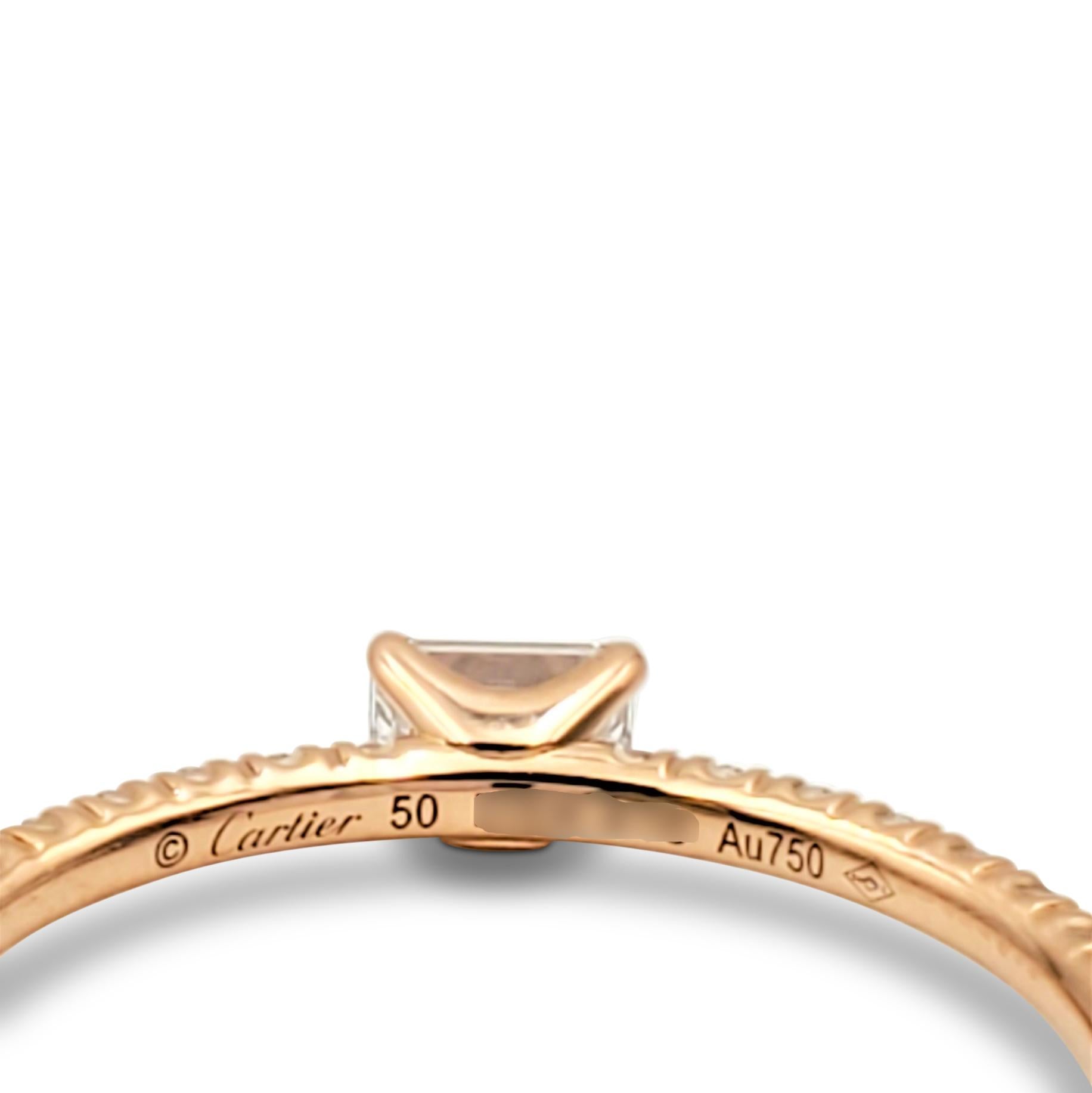 Emerald Cut Cartier 'Étincelle de Cartier' Rose Gold and Diamond Ring