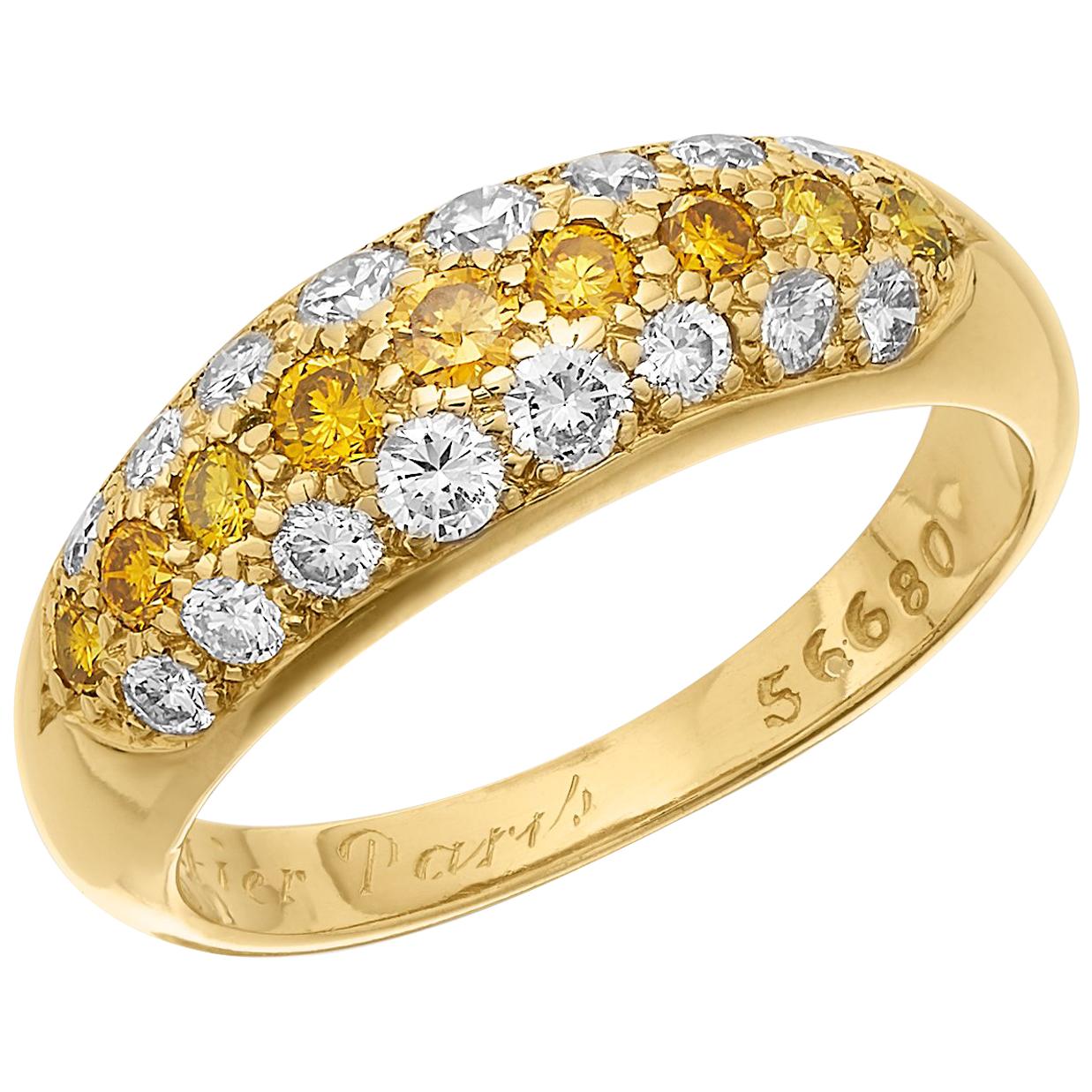 Cartier French Etincelle, White & Vivid Yellow Diamond 3 row Bombe Hoop Ring