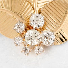 Cartier European Cut Diamond Set 18ct Yellow Gold Vintage Leaf Design Brooch