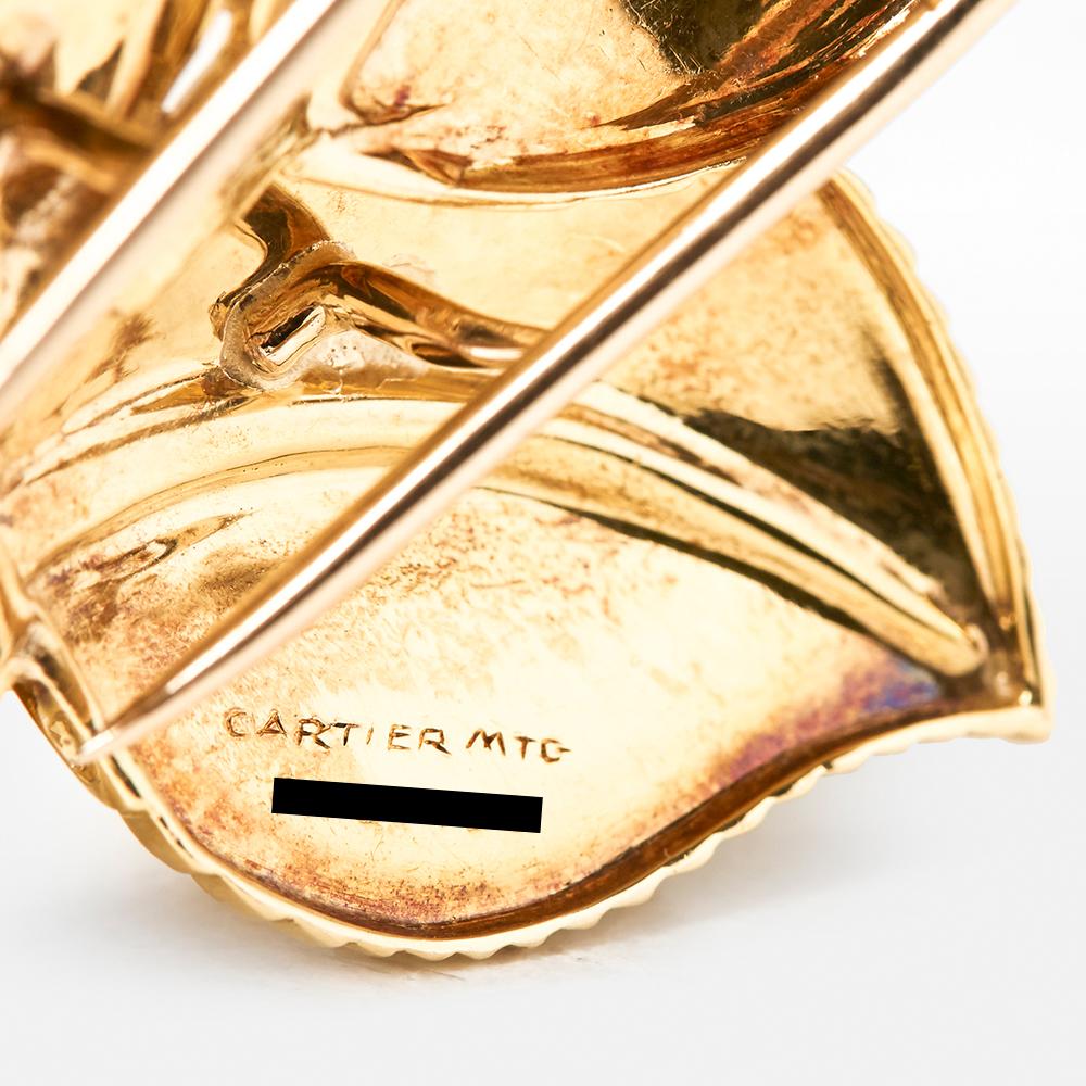 Cartier European Cut Diamond Set 18ct Yellow Gold Vintage Leaf Design Brooch For Sale 3