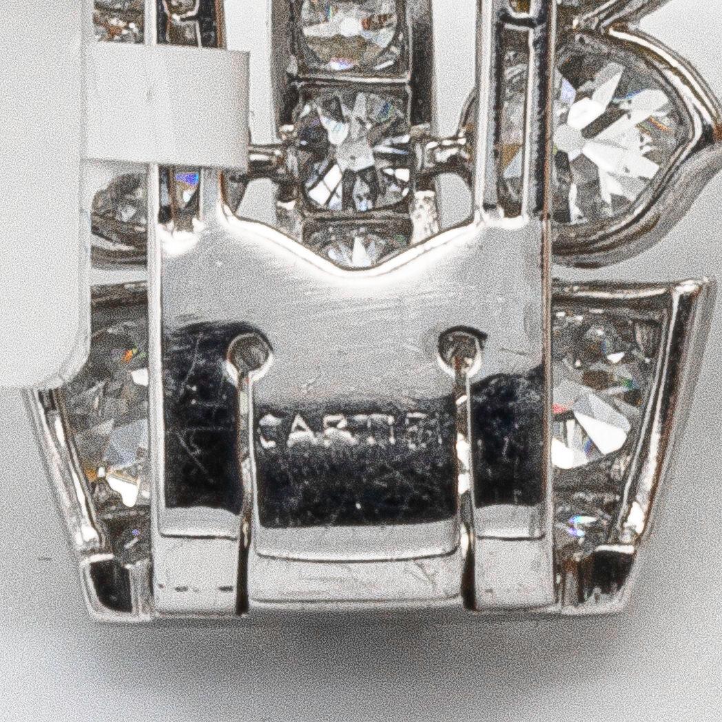 Art Deco Cartier Set of Two Clips European Cut Diamonds 8.90 Carats Platinum Original Box For Sale