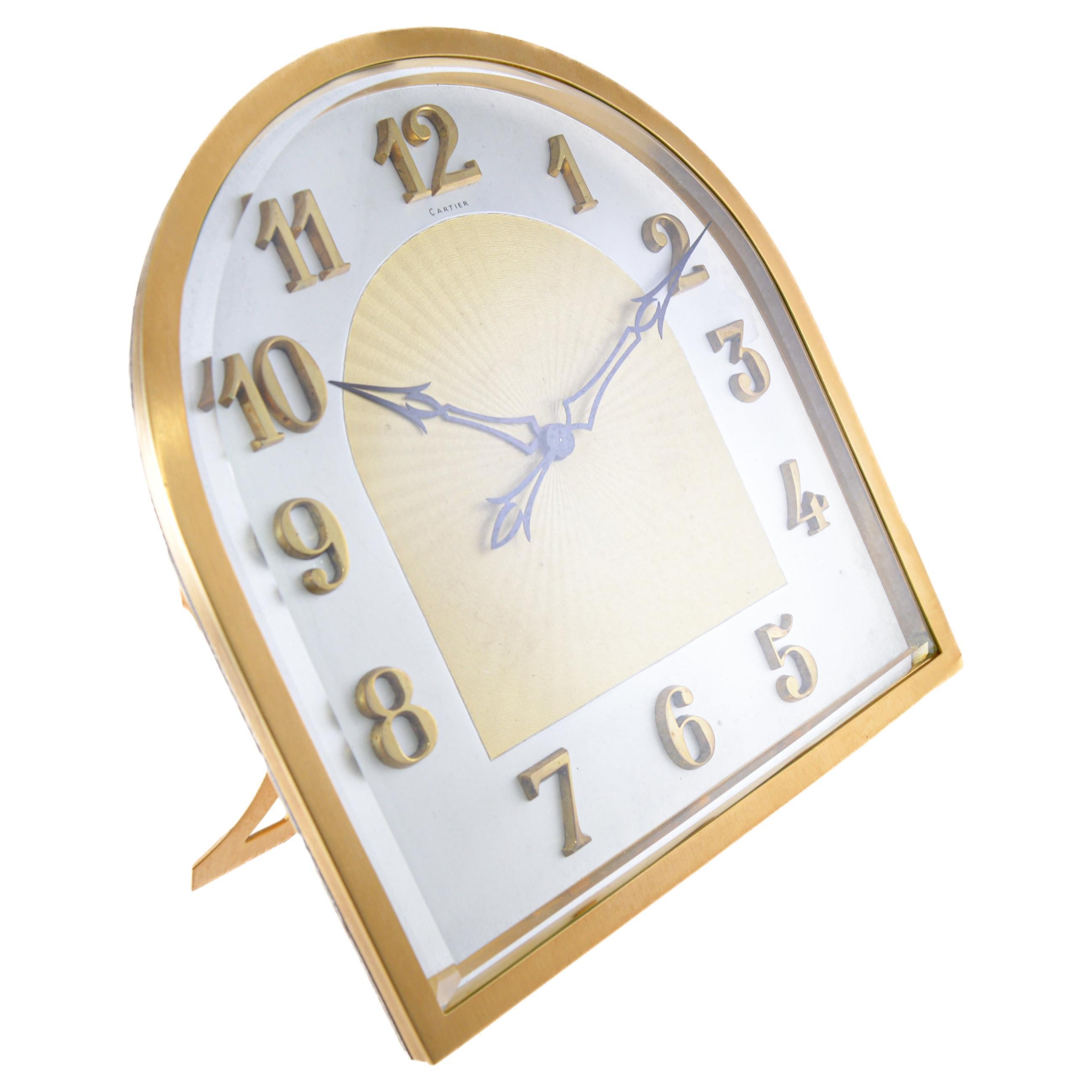 Cartier European Watch & Clock Co. Gilded Art Deco Chiming Desk Clock 1930's For Sale 1