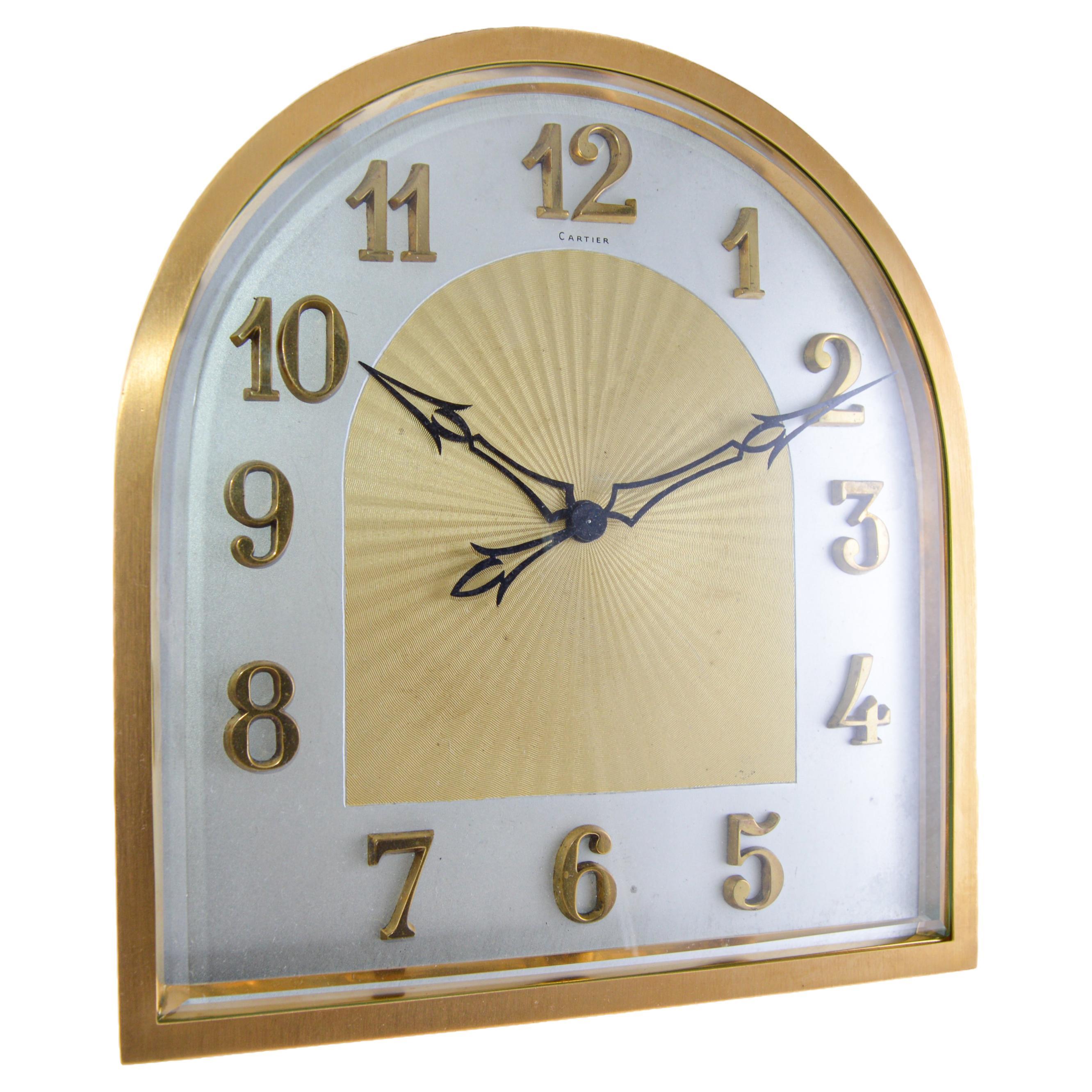Cartier European Watch & Clock Co. Gilded Art Deco Chiming Desk Clock 1930's For Sale 3