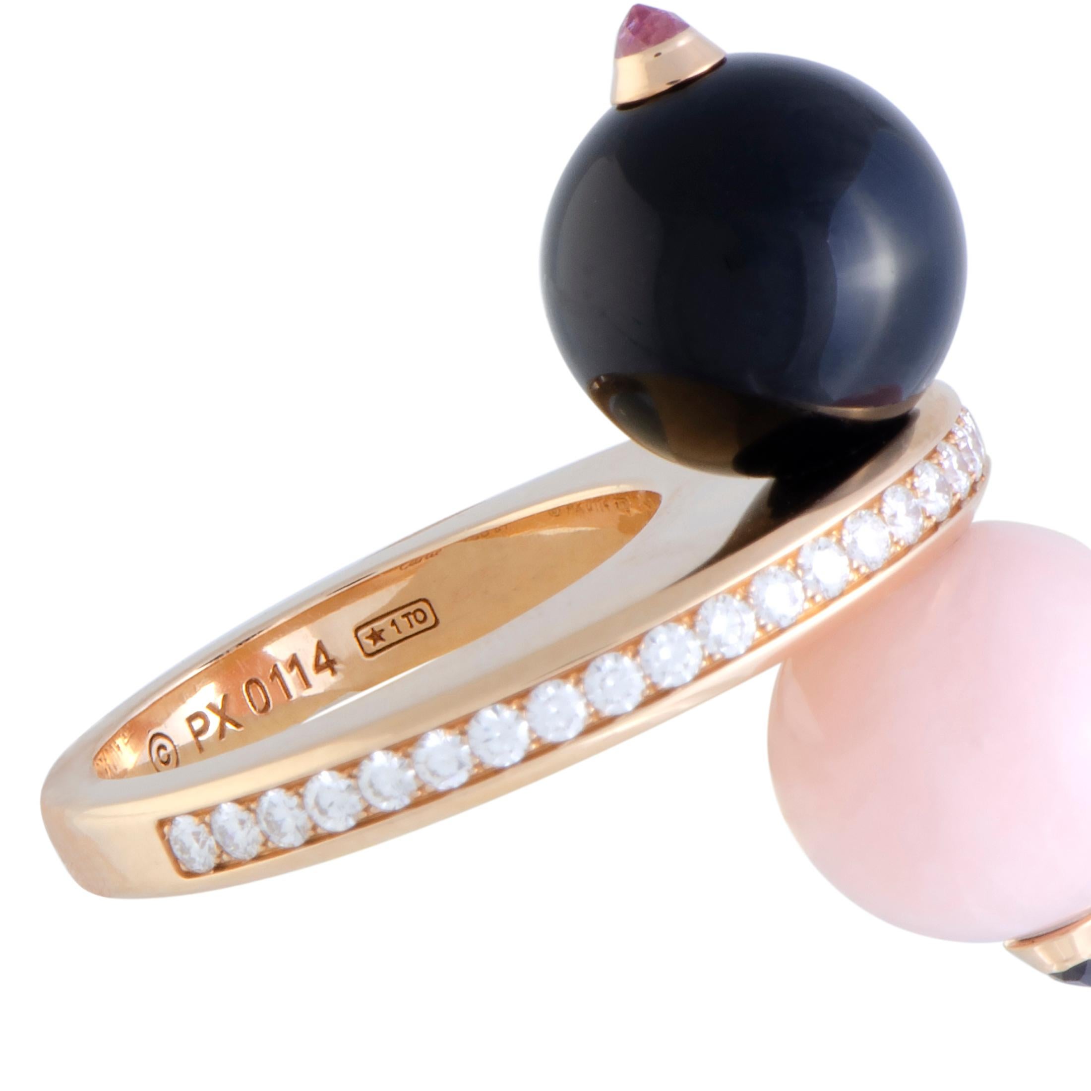 Cartier Évasions Diamond, Pink & Black Sapphire, Pink Opal & Onyx Rose Gold Ring In Excellent Condition In Southampton, PA