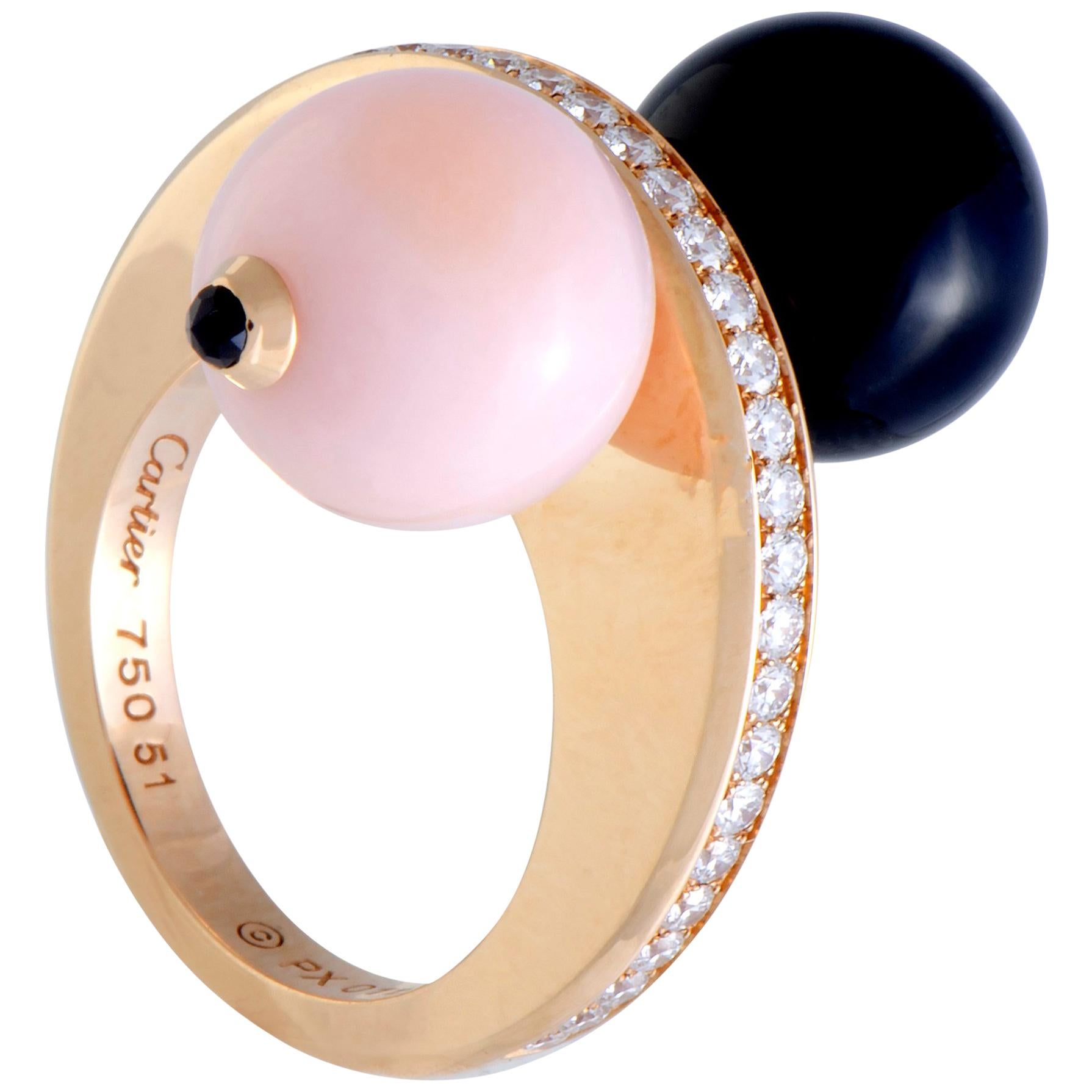 Cartier Évasions Diamond, Pink & Black Sapphire, Pink Opal & Onyx Rose Gold Ring