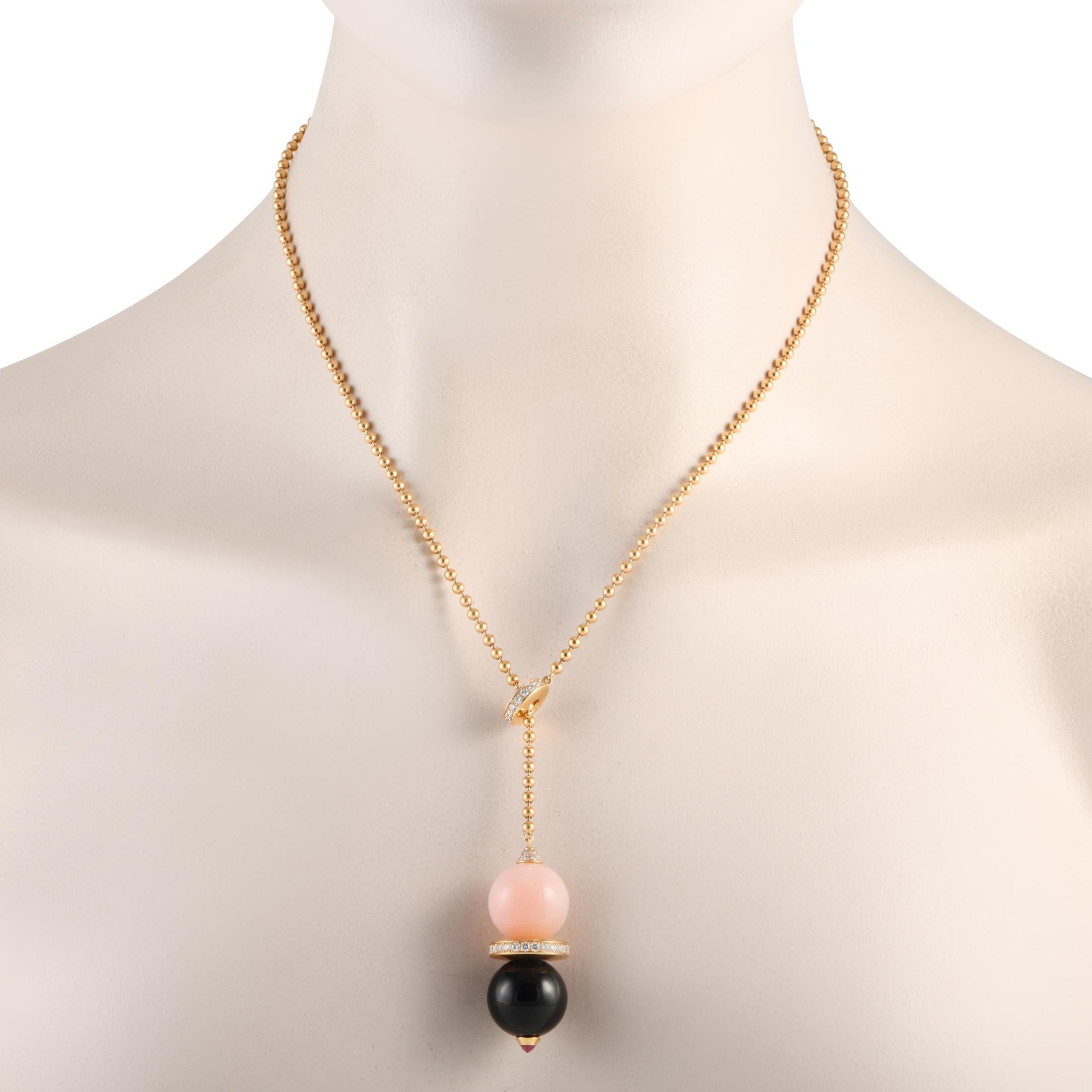 Cartier Evasions Joaillières 0,90ct Diamant, rosa Opal & Onyx Lariat Halskette (Gemischter Schliff)
