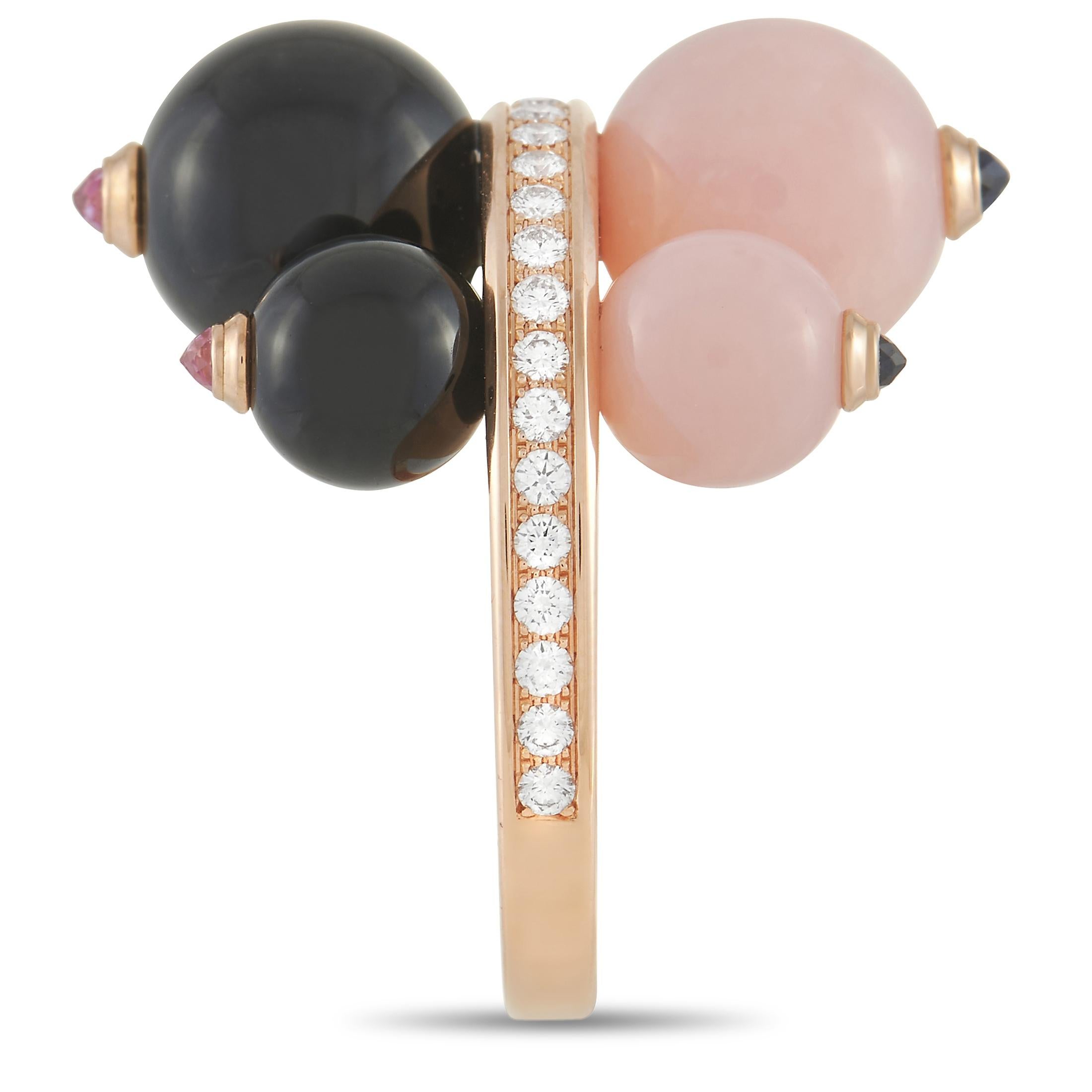 Taille ronde Cartier Evasions Joaillières Or Jaune 18K 0.62 Ct Diamant, Onyx, Opale Rose