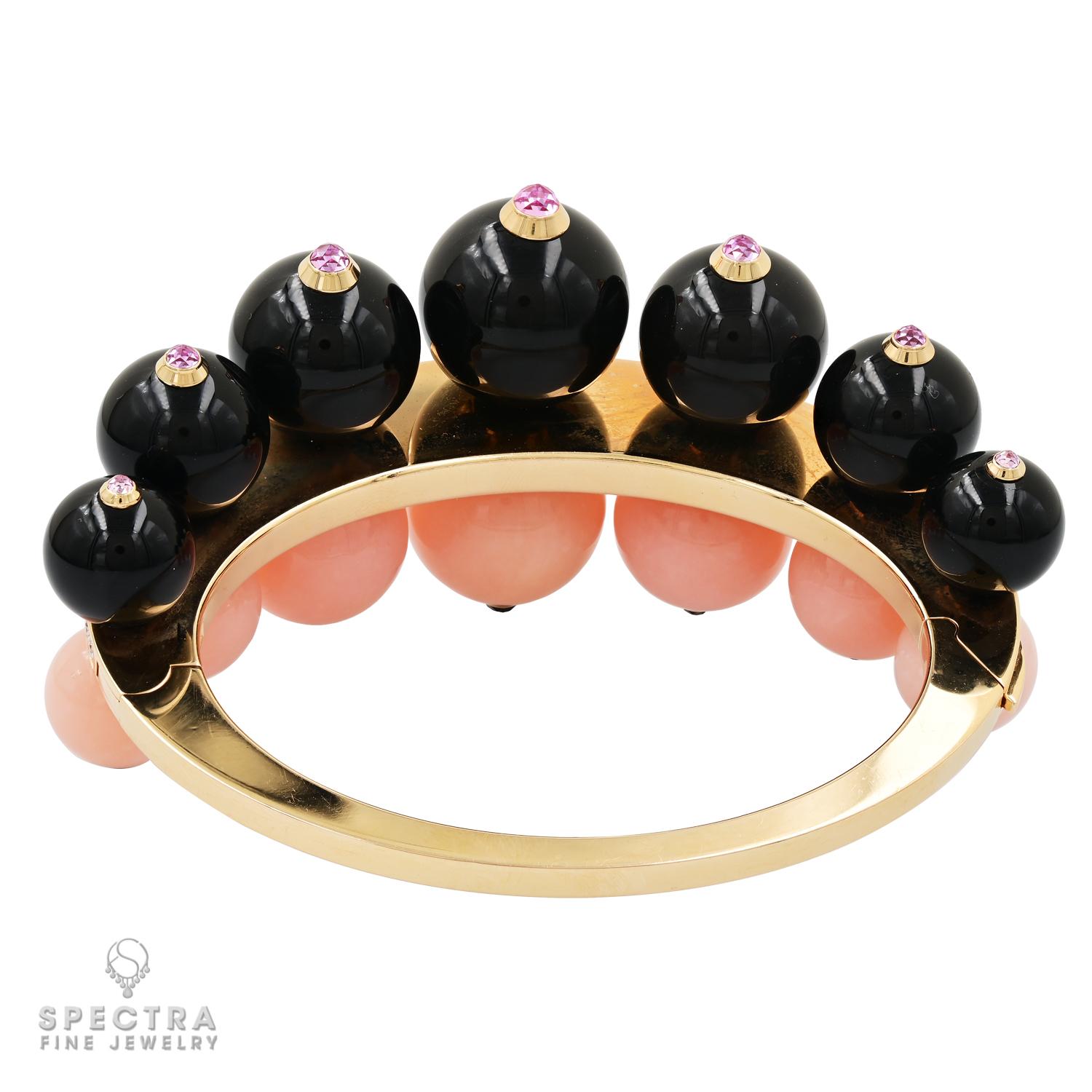 Round Cut Cartier Évasions Joaillières Pink Opal Onyx Diamond Bracelet For Sale