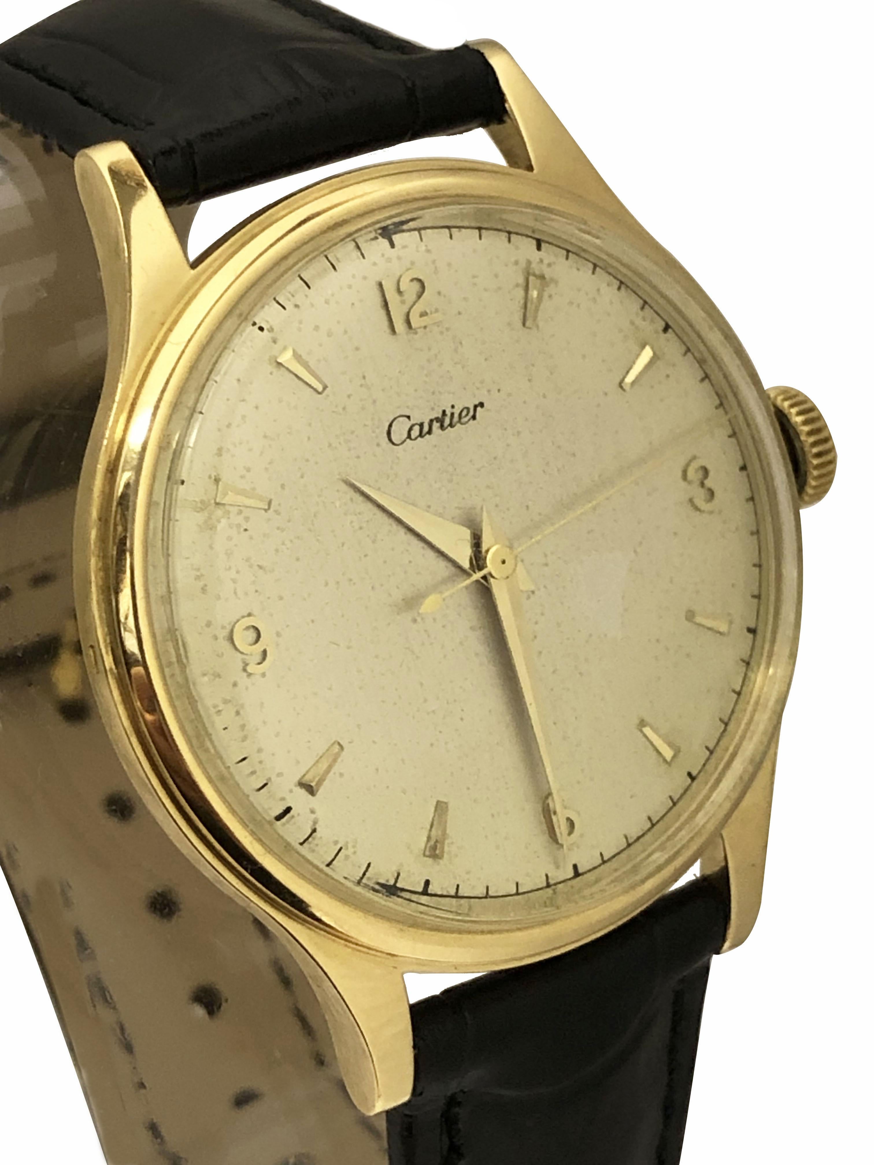 Cartier EWC Vintage Large Yellow Gold Mechanical Wrist Watch In Excellent Condition For Sale In Chicago, IL