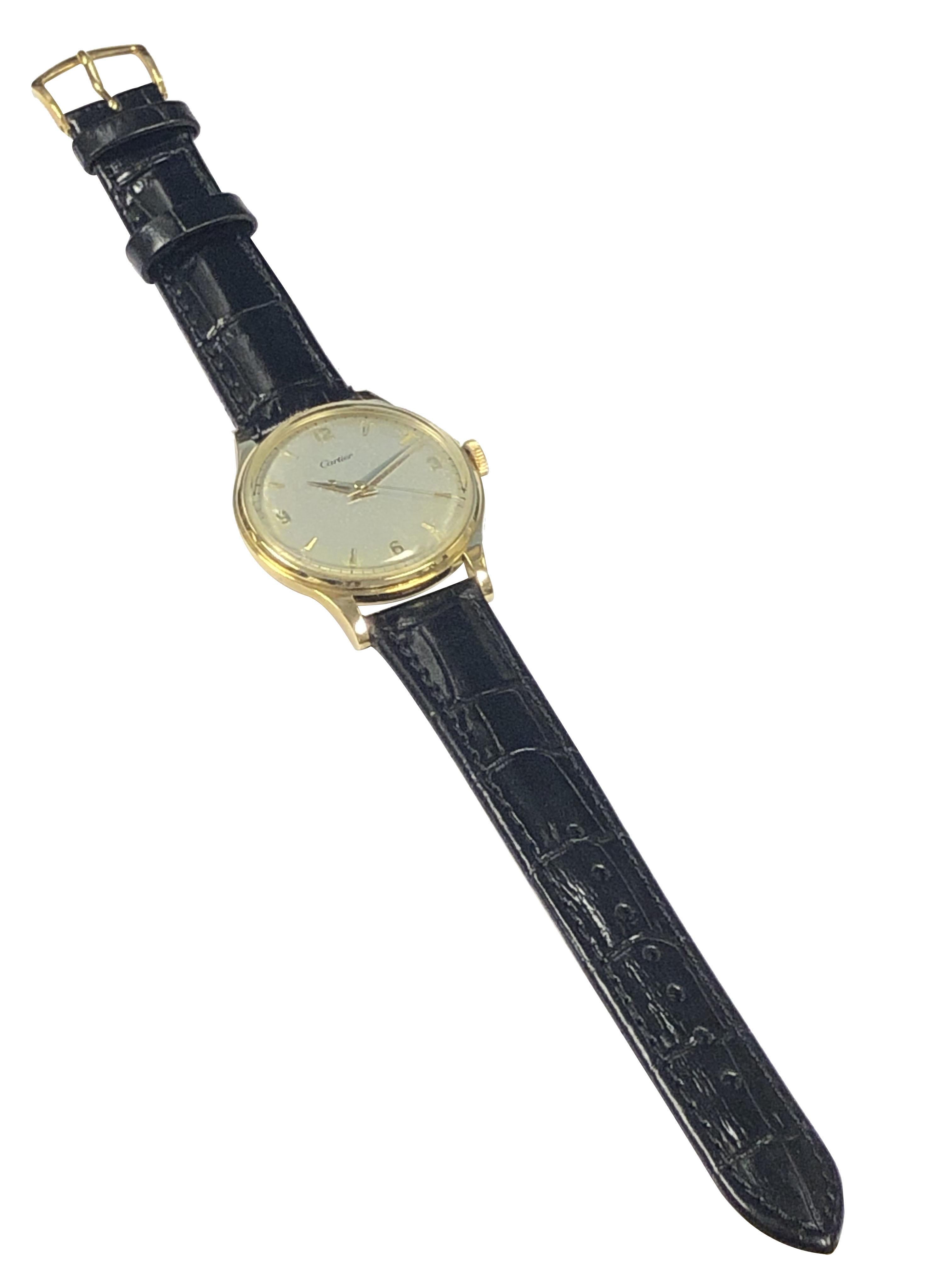 Cartier EWC Vintage Large Yellow Gold Mechanical Wrist Watch For Sale 1