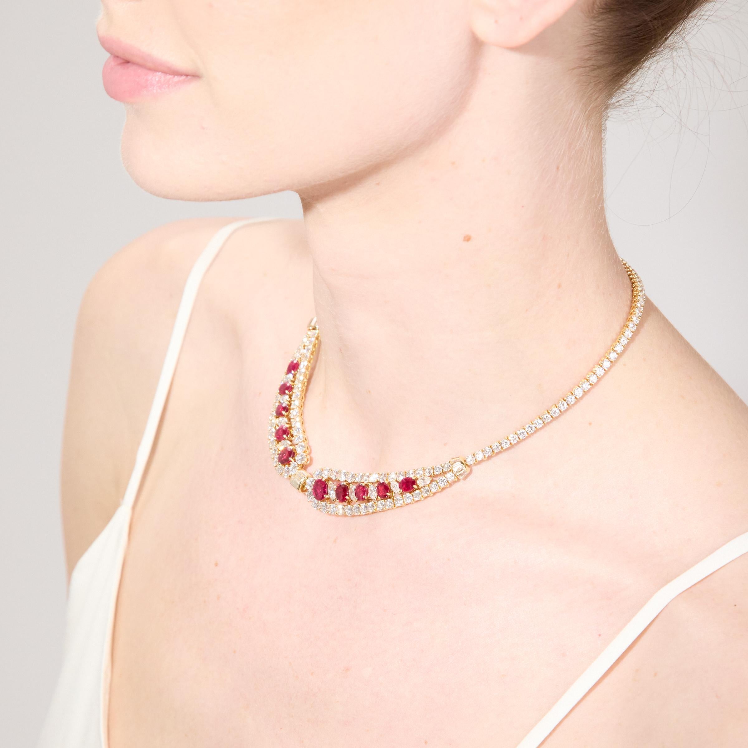 Cartier Exceptional Ruby and Diamond High Jewelry Necklace in 18K Yellow Gold For Sale 1