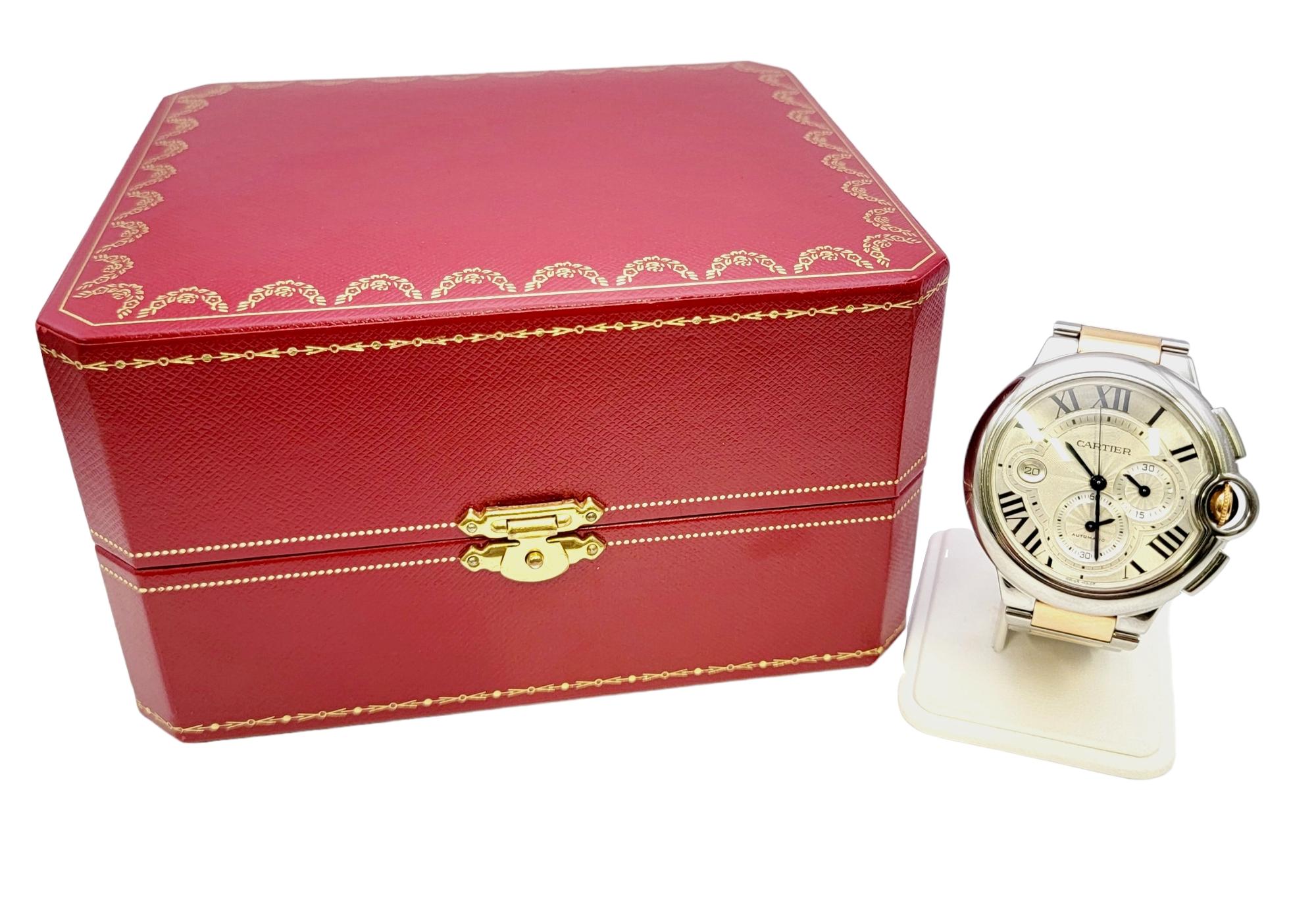 Cartier Extra große Ballon Bleu De Cartier Uhr aus Edelstahl und Roségold im Angebot 8