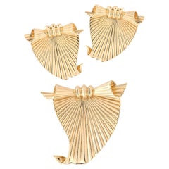 Cartier Fanned Ribbon Earring & Brooch Pin Set