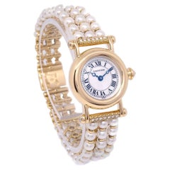 CARTIER Faux Pearl 18K Yellow Gold Diamond Quartz Mini Diabolo Wrist Watch