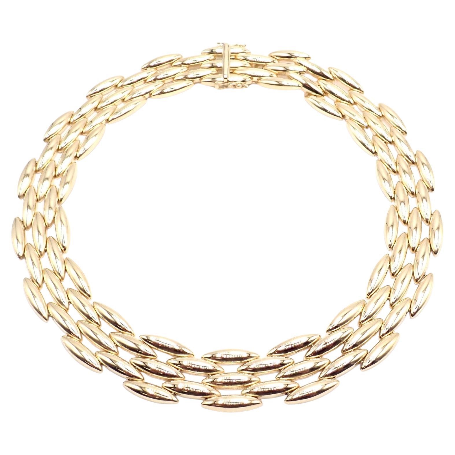 Cartier Five-Row Gentiane Rice Wide Yellow Gold Link Necklace For Sale
