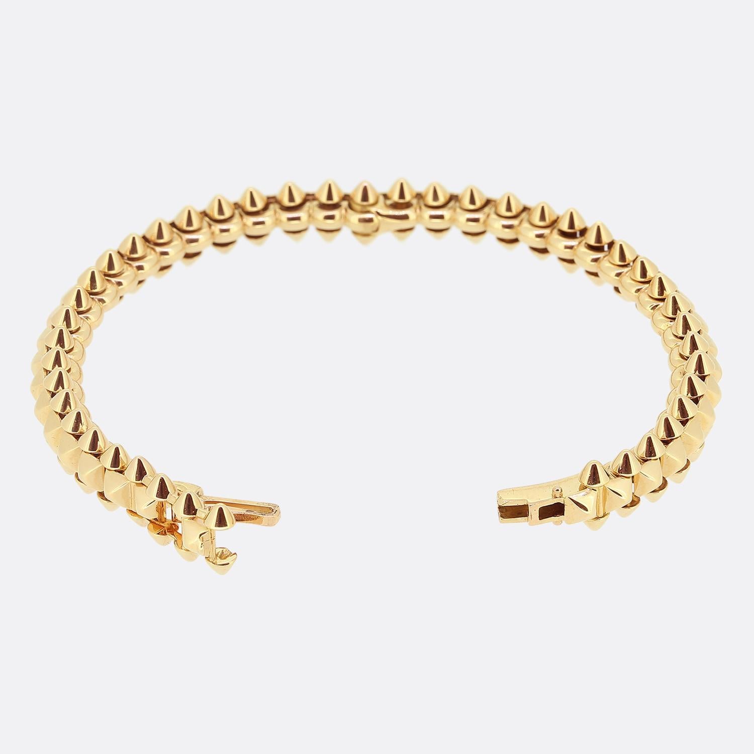 Here we have a daring piece from the world renowned jewellery house of Cartier. This bracelet has been crafted from 18ct rose gold and forms part of their iconic 'Clash de Cartier' collection to showcase a spike studded design which appears sharp