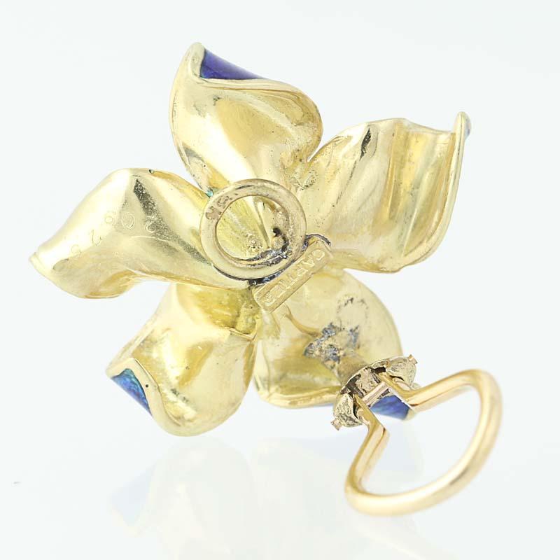 Women's Cartier Flower Blossom Earrings, 18K Gold Diamonds Enamel Clip-On Backs .10Ctw