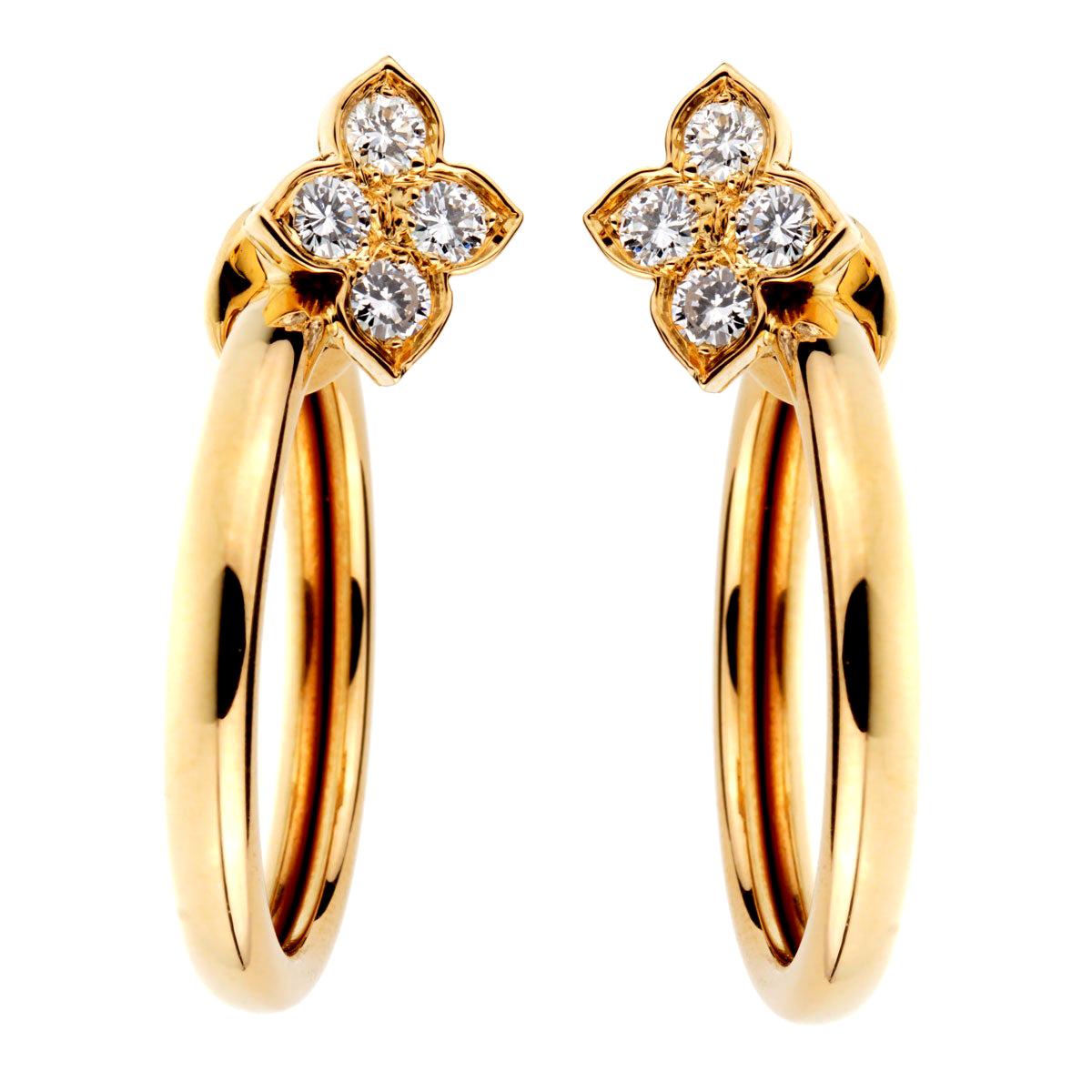 Cartier Flower Hoop Diamond 18 Karat Yellow Gold Earrings