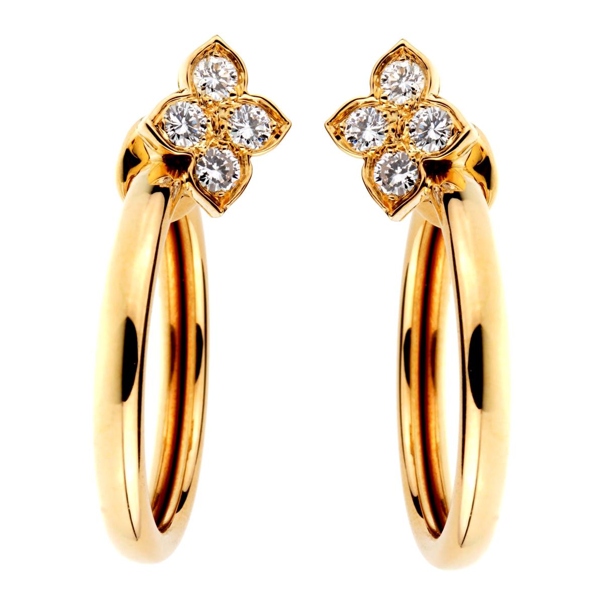 Cartier Flower Hoop Diamond Yellow Gold Earrings