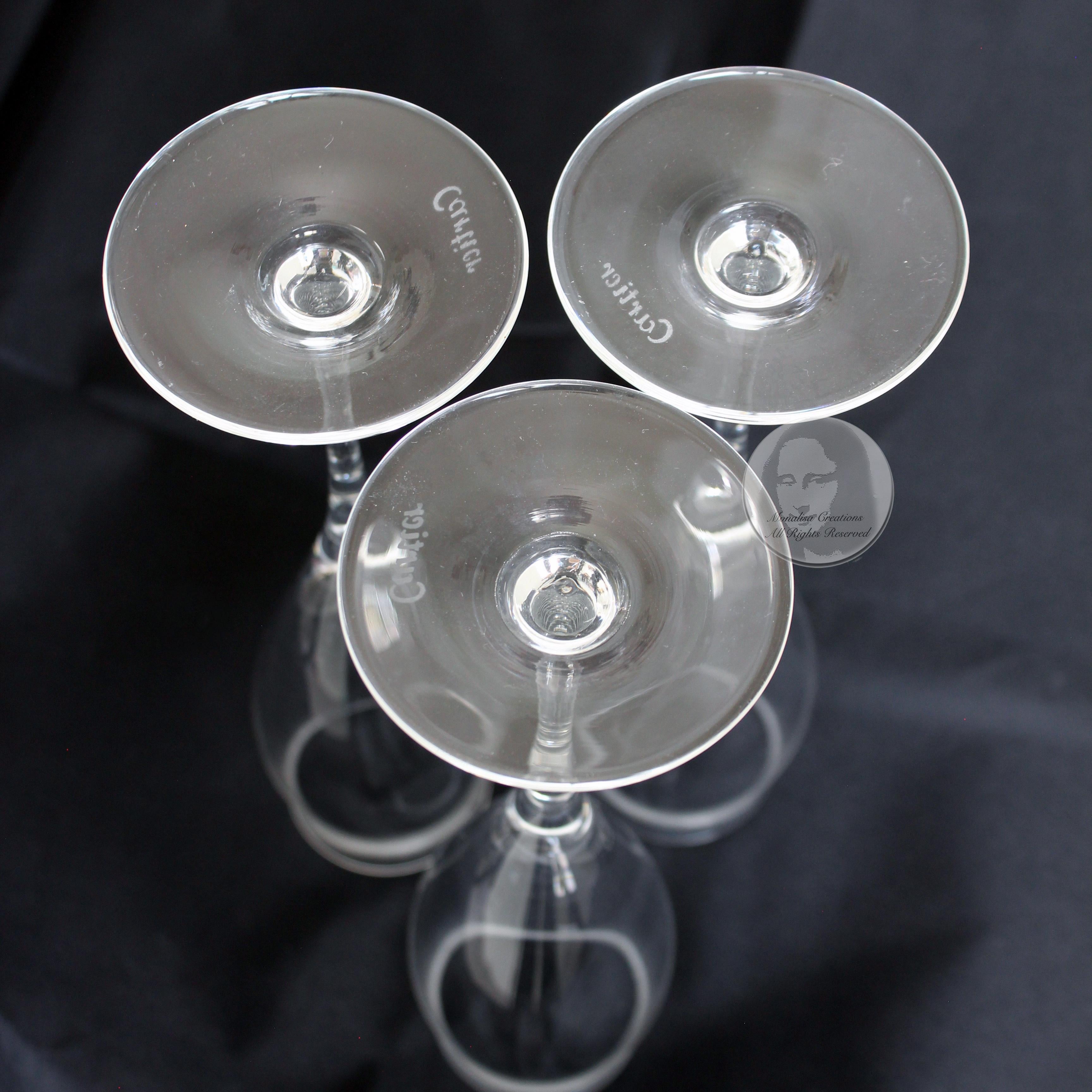 Gray Cartier Fluted Champagne Glasses Tulip Barware 3pc Crystal Vintage Drinkware