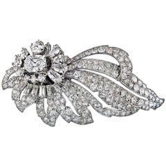 Cartier Platin-Brosche mit Blattwerk-Diamant-Platin