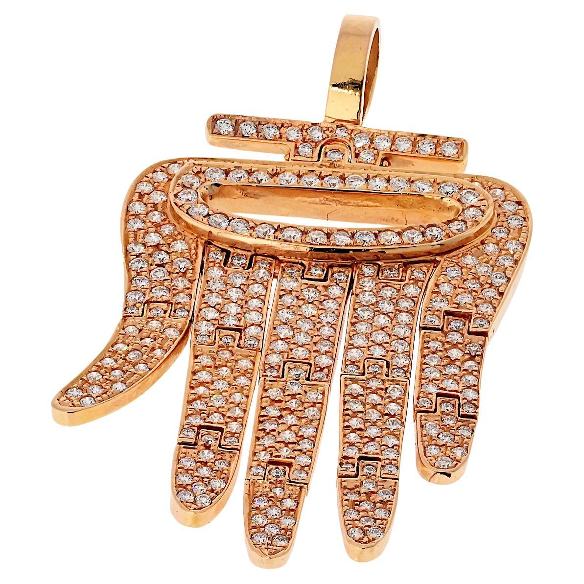Cartier 18K Rose Gold Round Cut Pave Set Diamond Hamsa Pendant