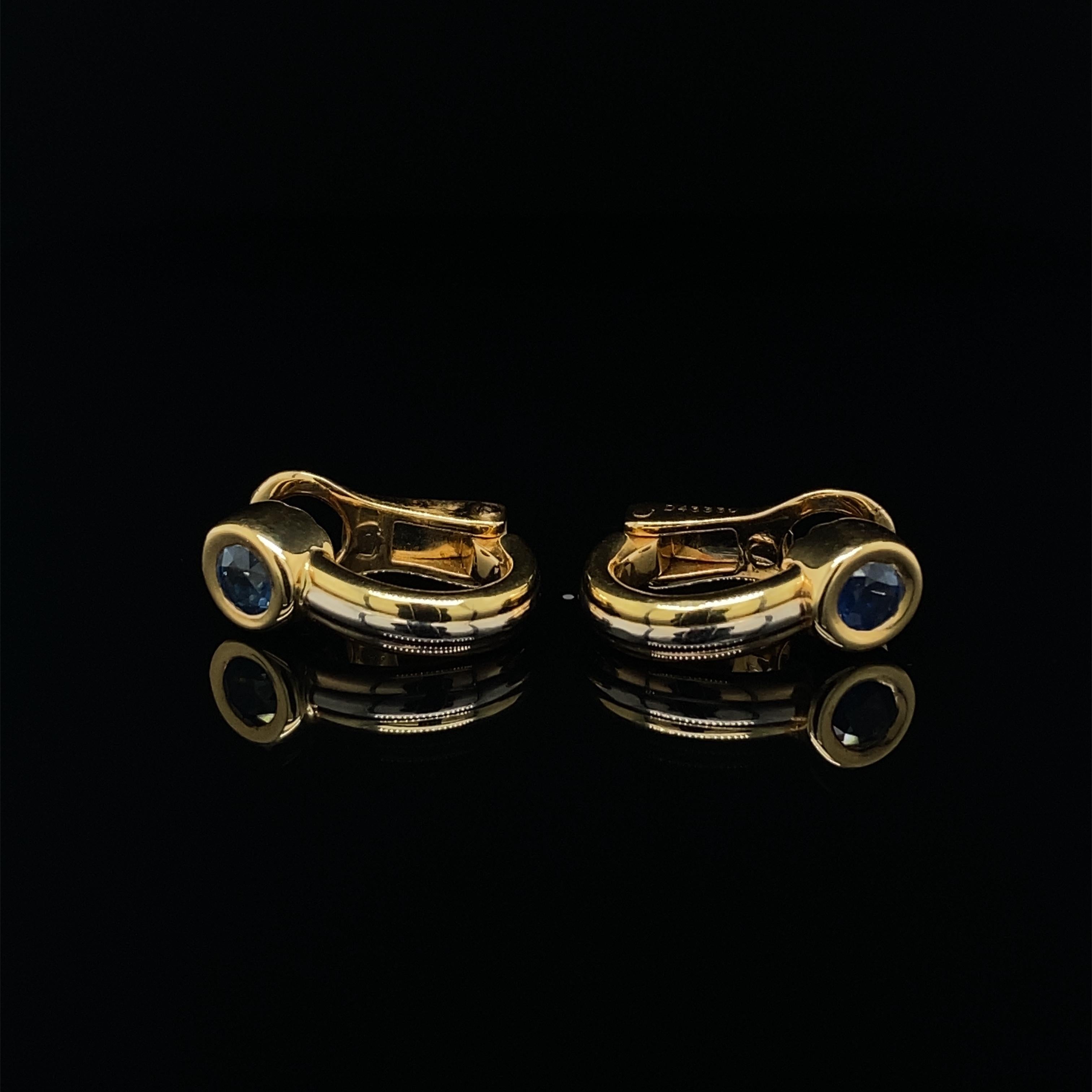 Round Cut Cartier Forgorra Vintage Trinity Sapphire 18 Karat Tri-Gold Earrings