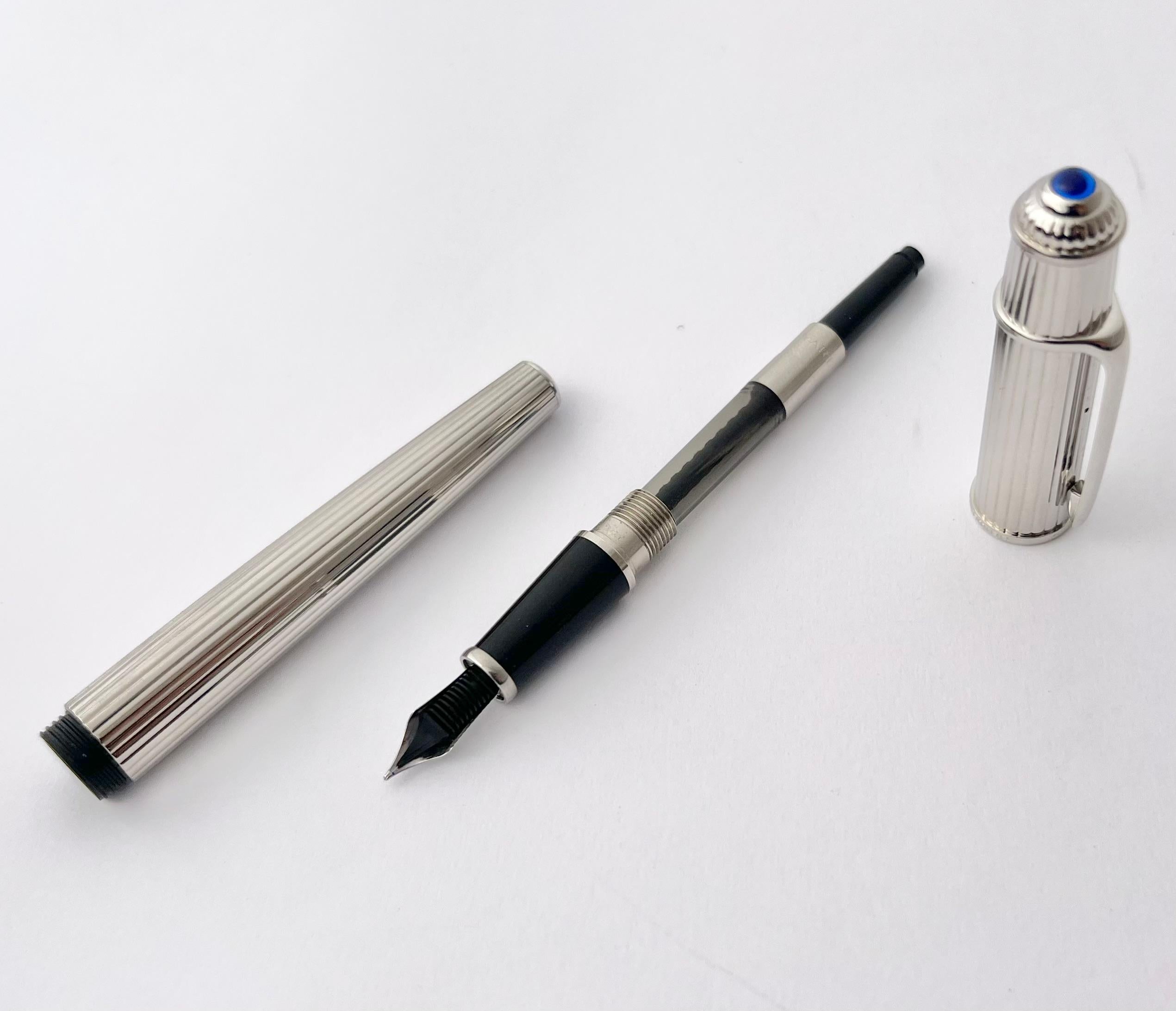 Cartier Fountain Pen Diabolo Platinum Finish Godron w/ Case & Papers 7
