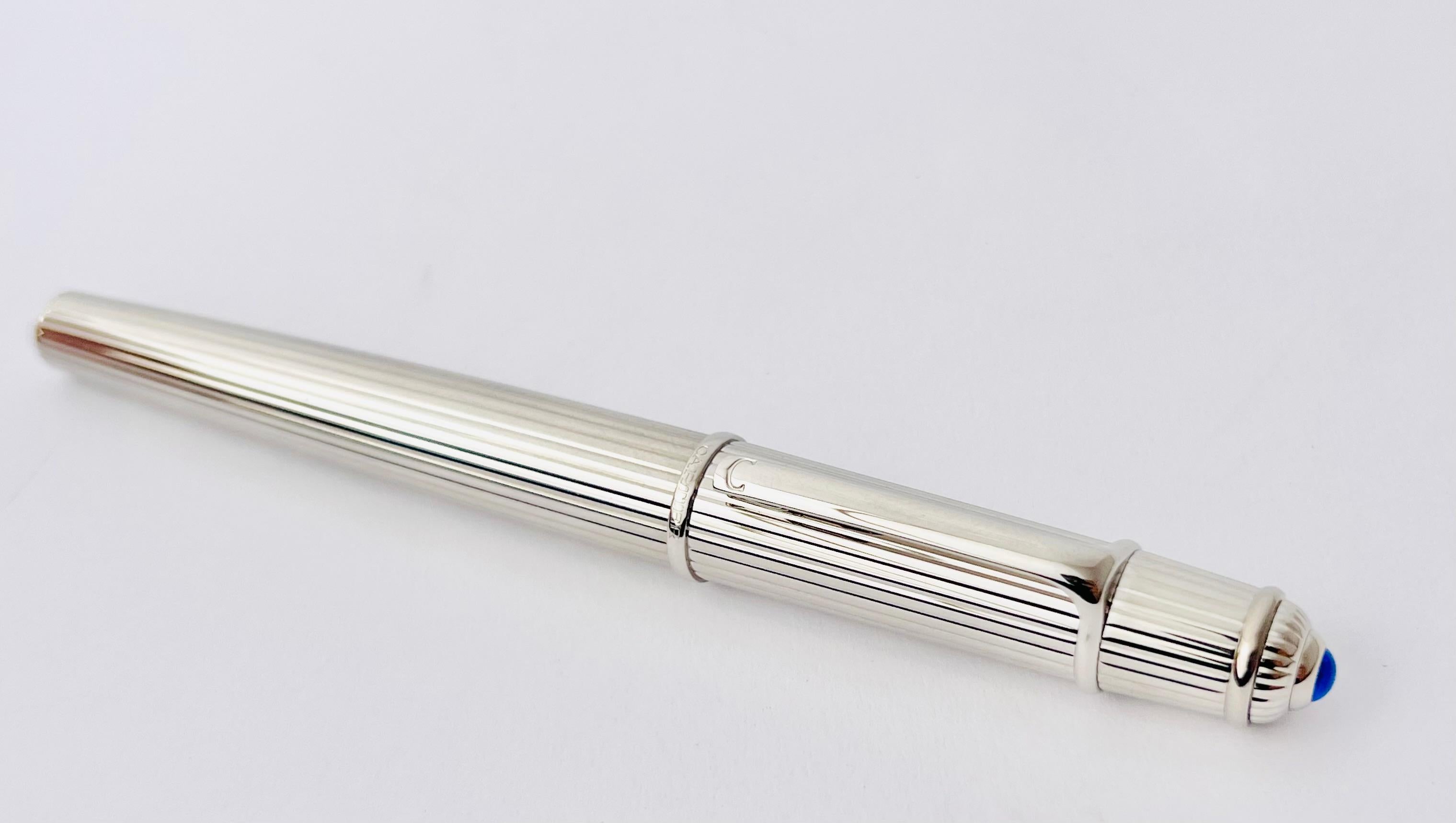 Cartier Fountain Pen Diabolo Platinum Finish Godron w/ Case & Papers 14