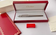 Cartier Fountain Pen Diabolo Platinum Finish Godron w/ Case & Papers