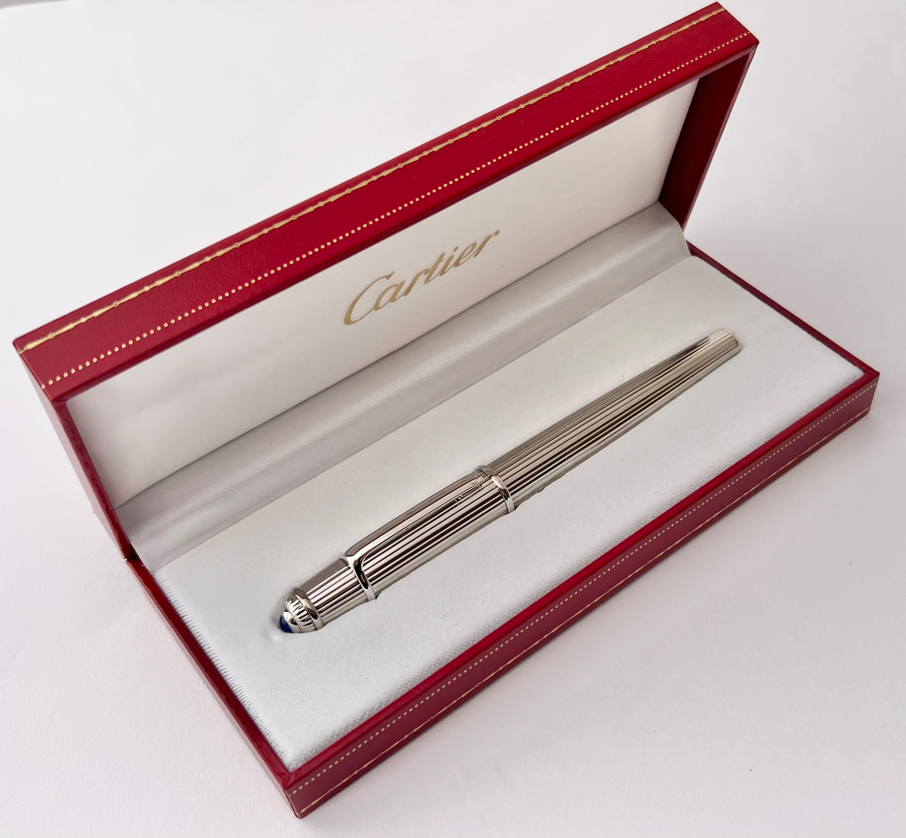 Cartier Fountain Pen Diabolo Platinum Finish Godron w/ Case & Papers 1