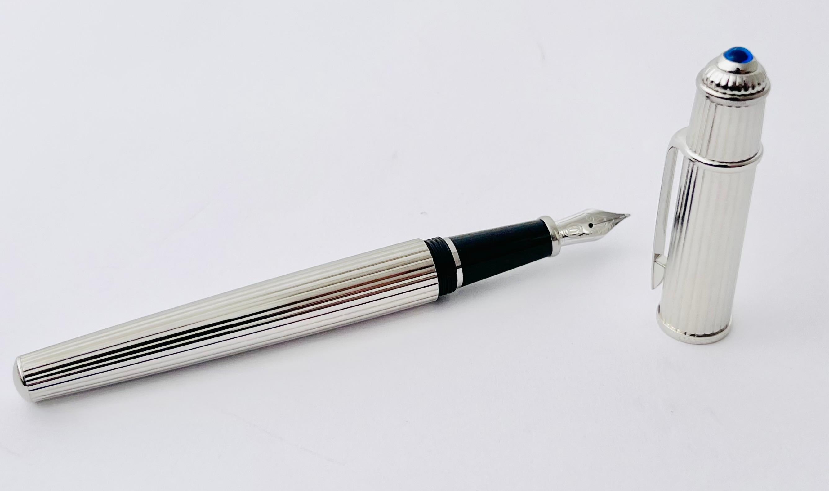 Cartier Fountain Pen Diabolo Platinum Finish Godron w/ Case & Papers 2
