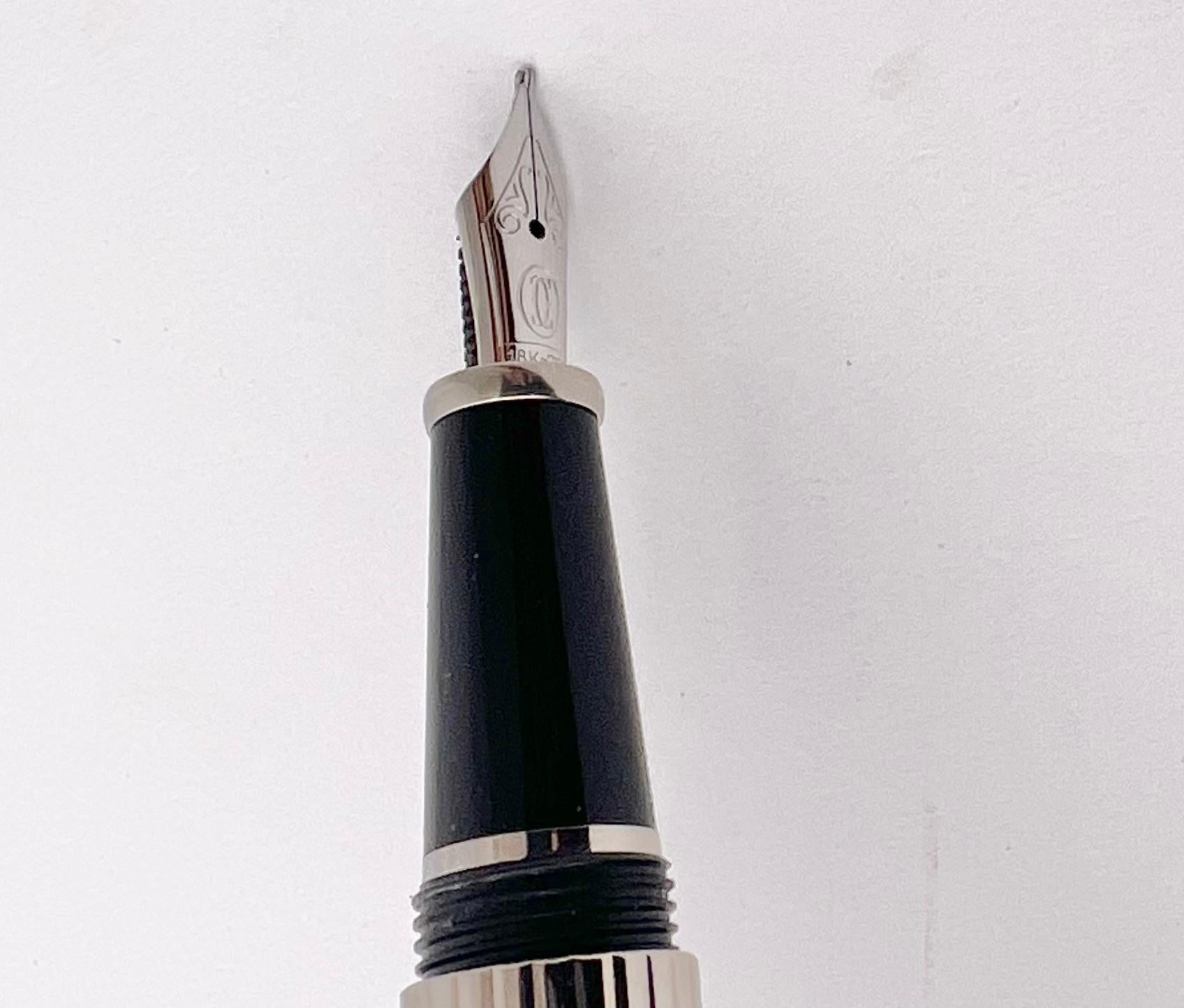 Cartier Fountain Pen Diabolo Platinum Finish Godron w/ Case & Papers 3