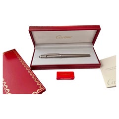 Cartier Fountain Pen Diabolo Platinum Finish Godron w/ Case & Papers